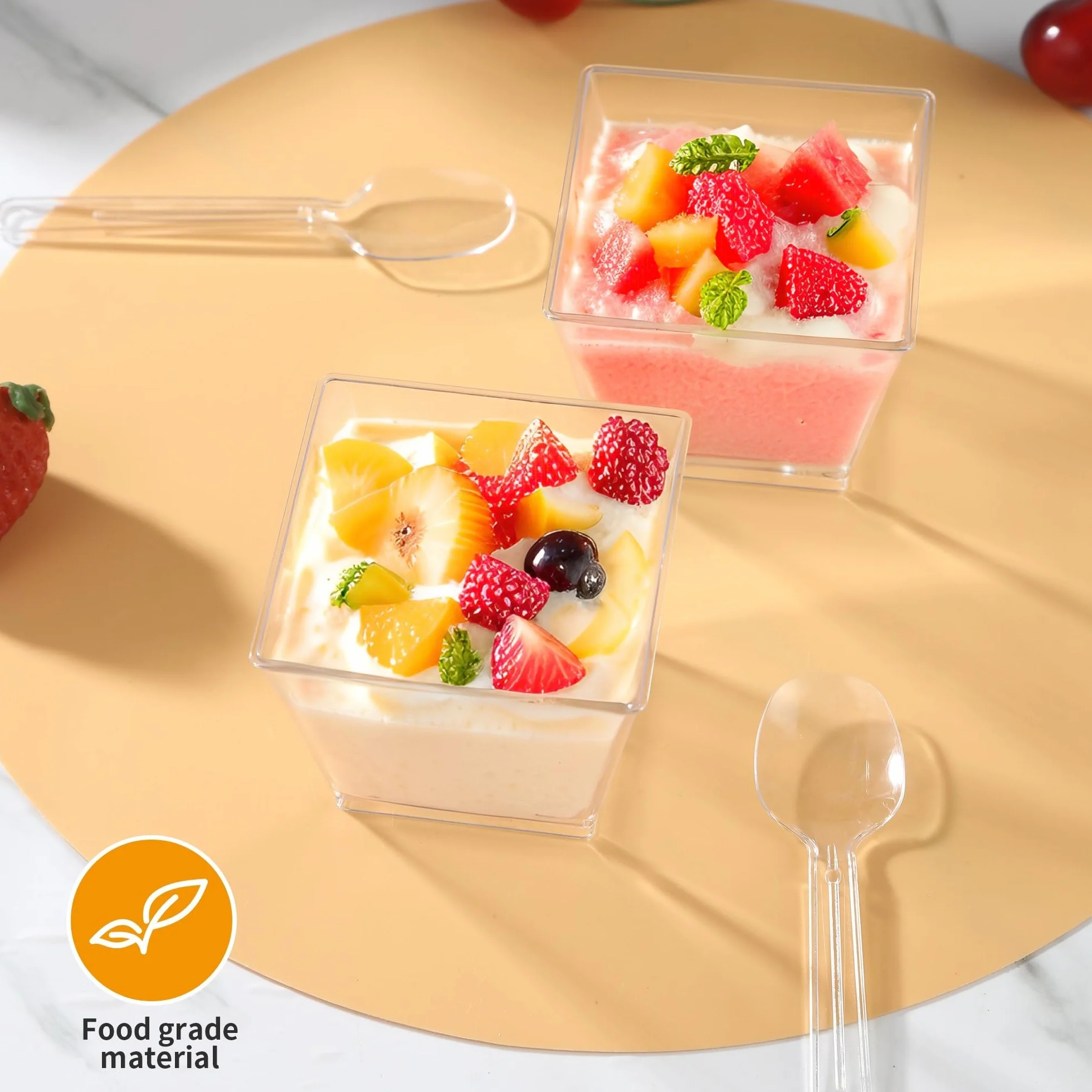 Plastikowy kubek deserowy 160 ml 4 unz 50 sztuk z łyżkami