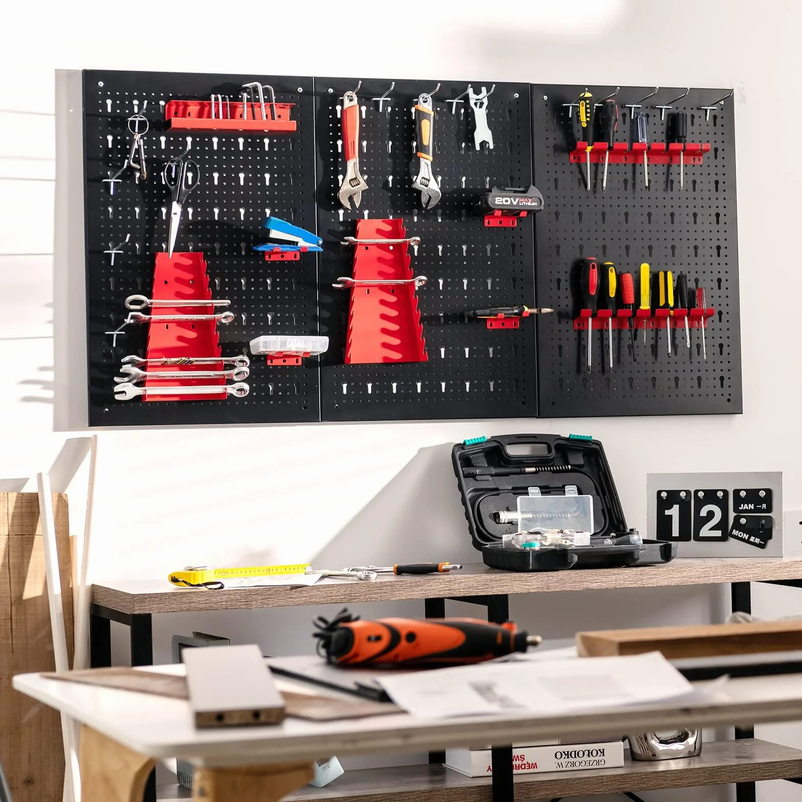 COSTWAY Ścianka narzędziowa zawiera 28 części, 120 x 60 cm, 3 płyty perforowane, idealne do garażu i warsztatu
