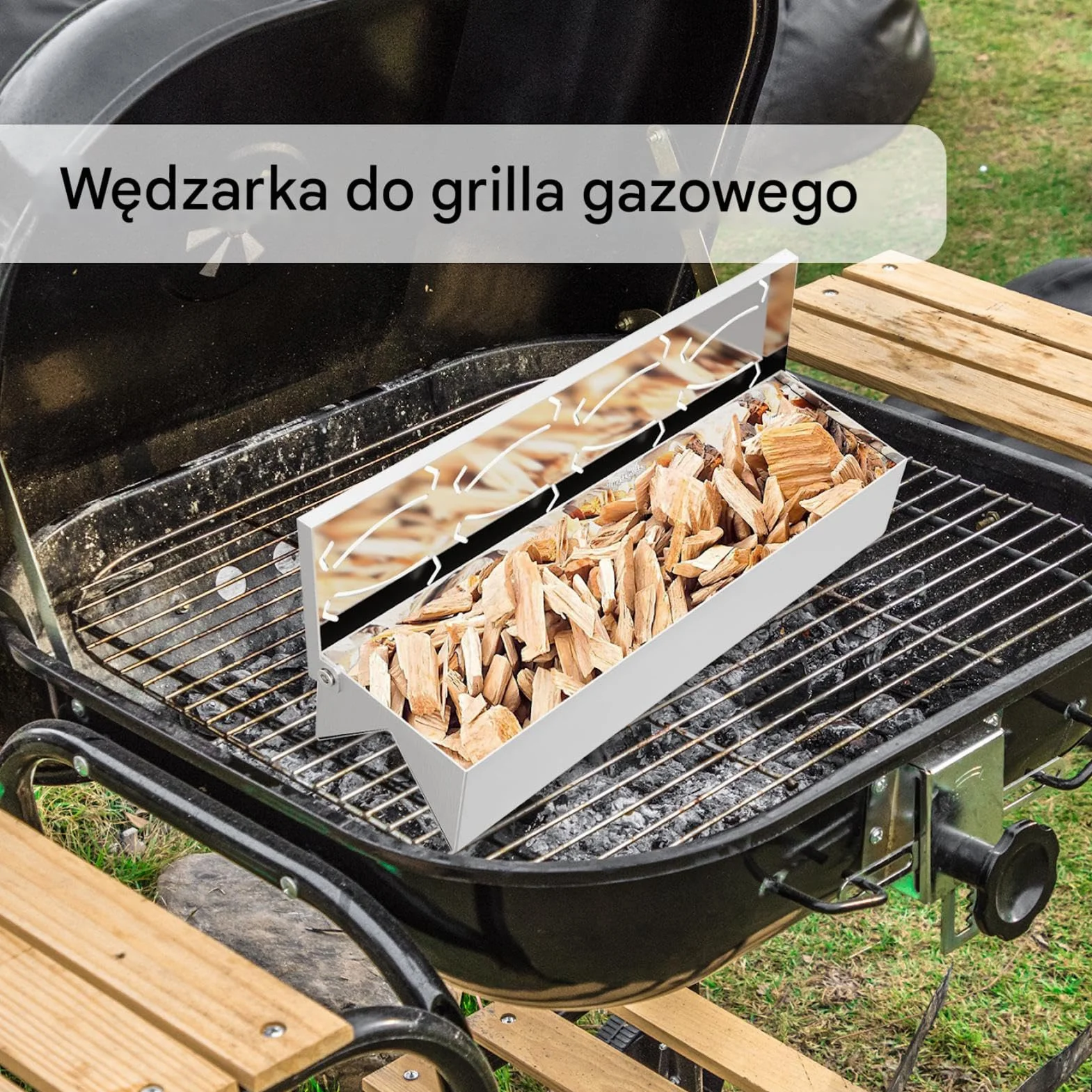 Skrzynka do wędzenia, pojemnik na wiórki do BBQ, stal nierdzewna, 30x8x6cm, zawiasowa pokrywa, konstrukcja ze stali nierdzewnej, łatwa w użyciu, idealna do grilli gazowych, węglowych i elektryc