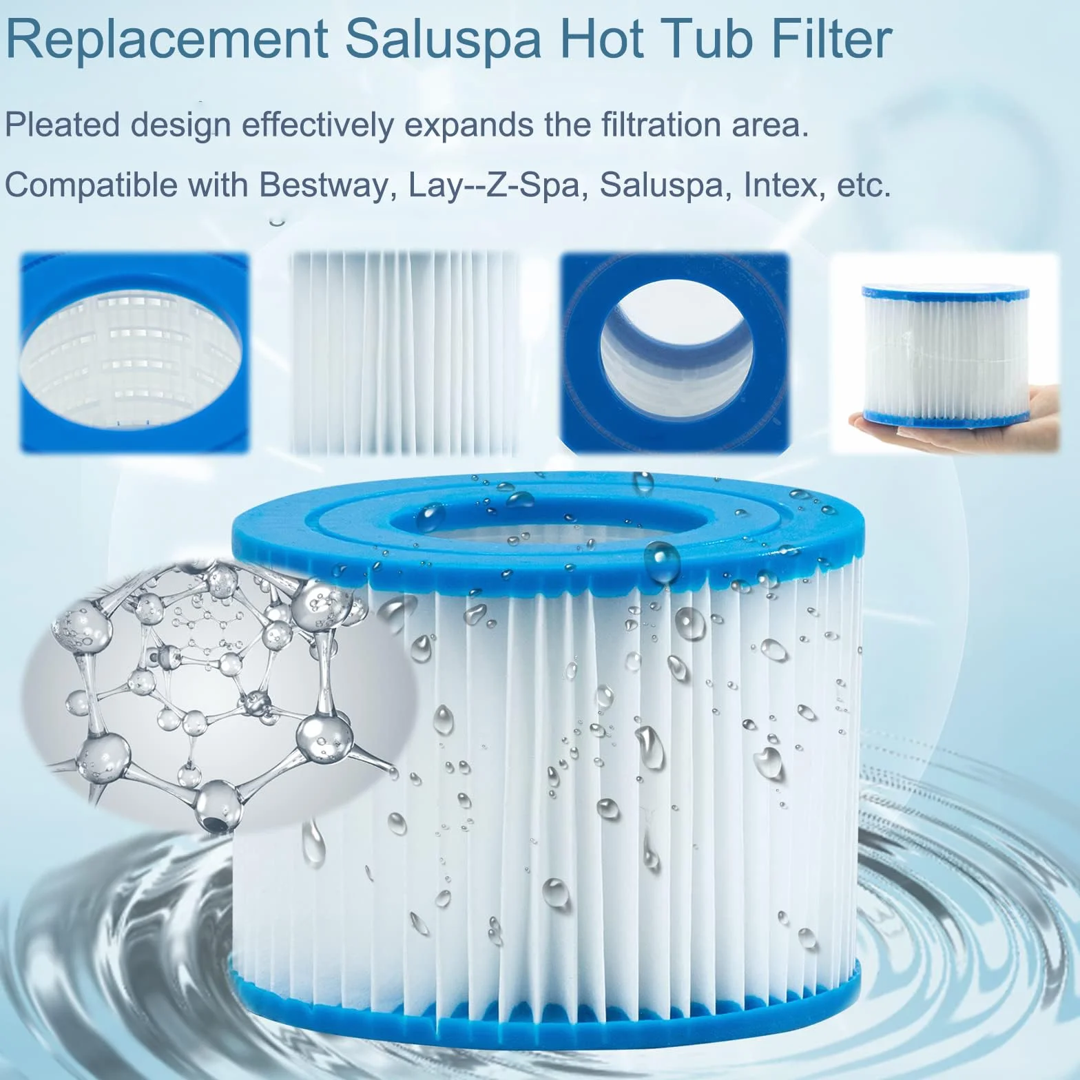 6 sztuk wkładów filtrujących do basenu typu VI, wkłady filtrujące do basenu Bestway Pool filtr do Lay Z Spa, MSPA, filtr zamienny do Miami, Hawaje, Vegas, Monaco Palm Springs