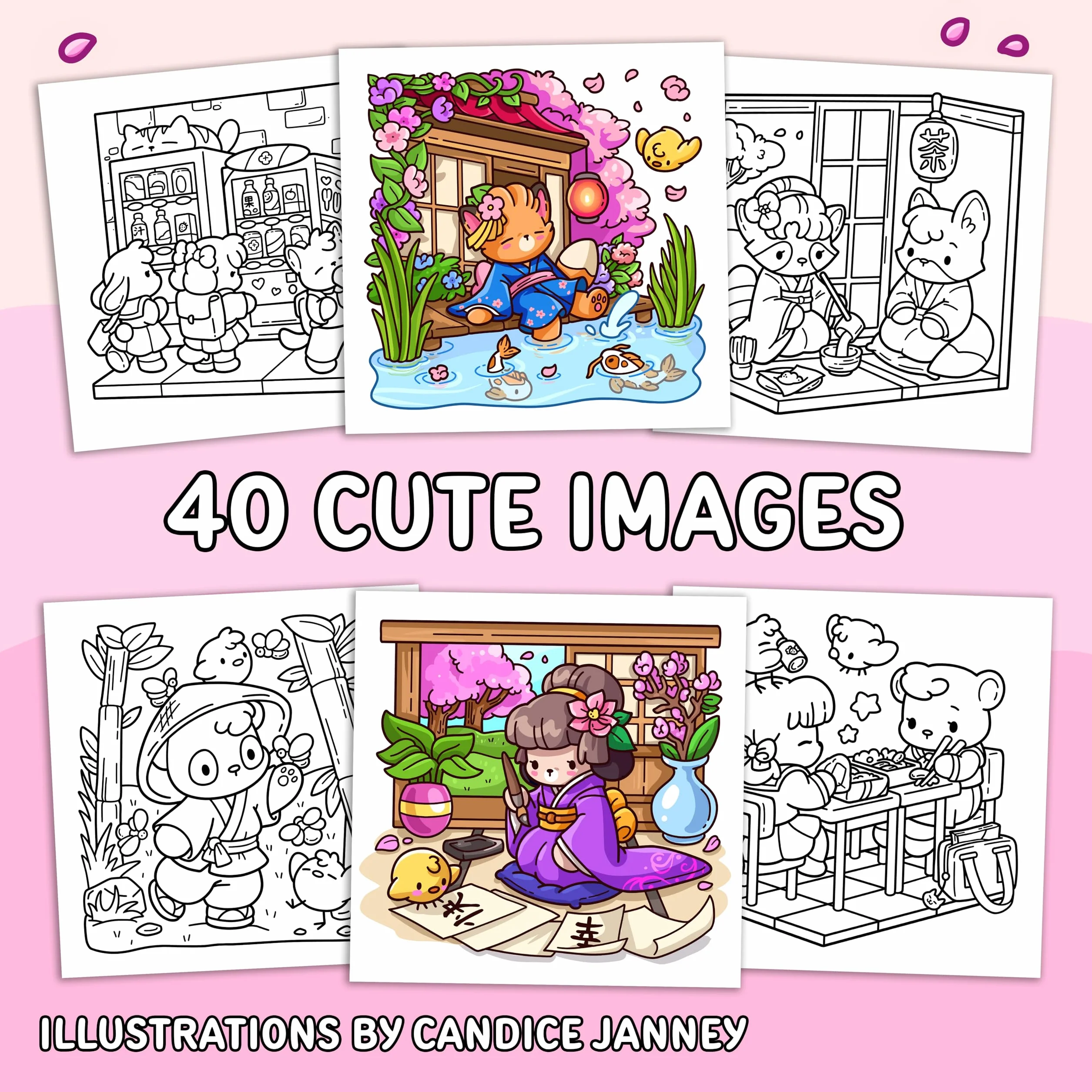 Cozy Japan: Cute Coloring Book for Adults and Teens with Charming Characters and Delightful Japanese Scenes for Relaxation