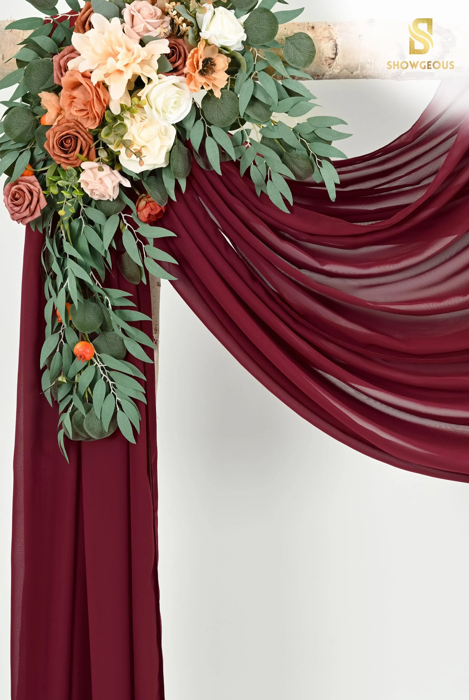 Showgeous łuk ślubny zasłona zasłona tkanina 2 panele 73 x 610 cm bordowy szyfon tkanina draperia łuk ślubny zasłony szyfonowe czyste tło zasłony na wesele łuk dekoracje ceremonii