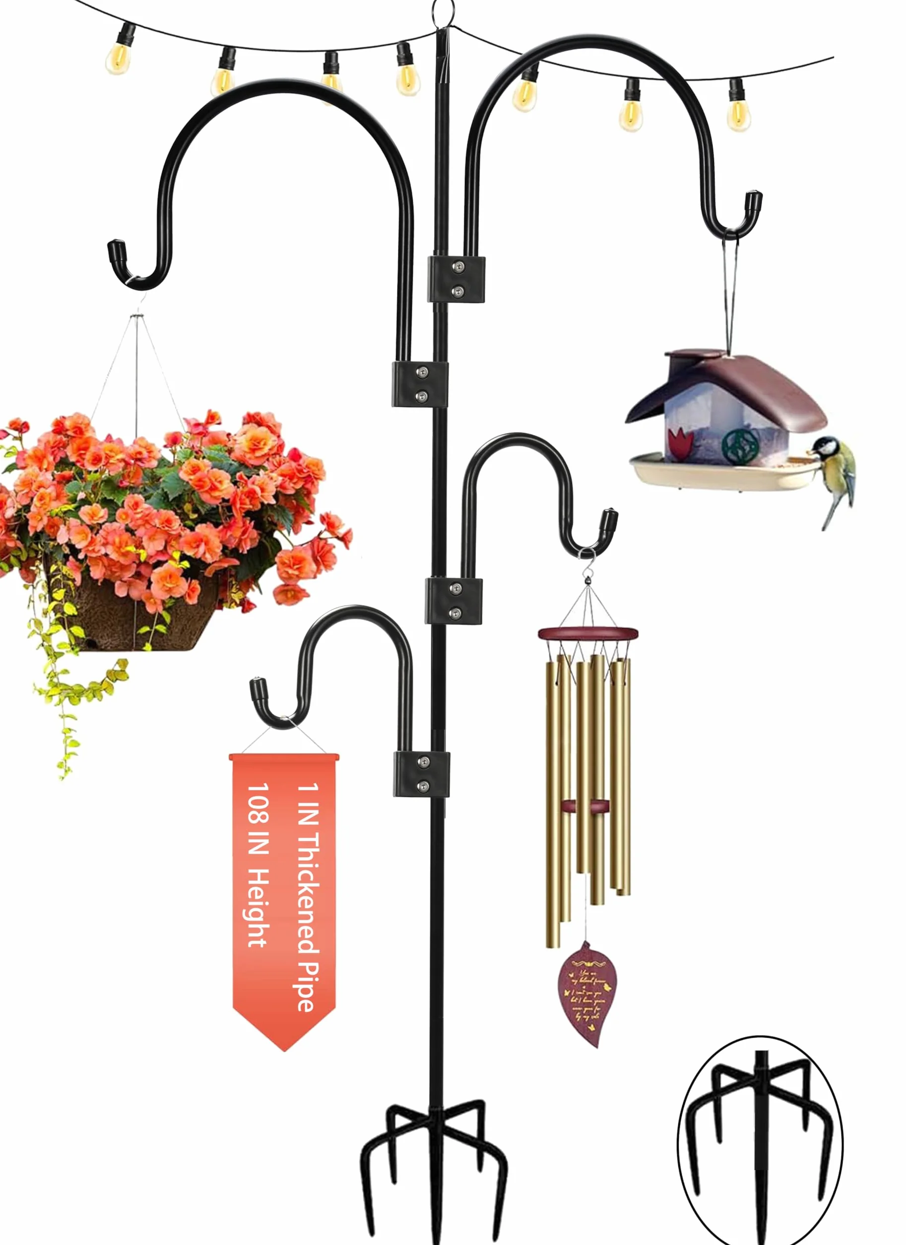 Haczyk pasterski, 274 cm, pogrubiona rurka, Heavy Duty Metal Bird Feeder Pole Stand