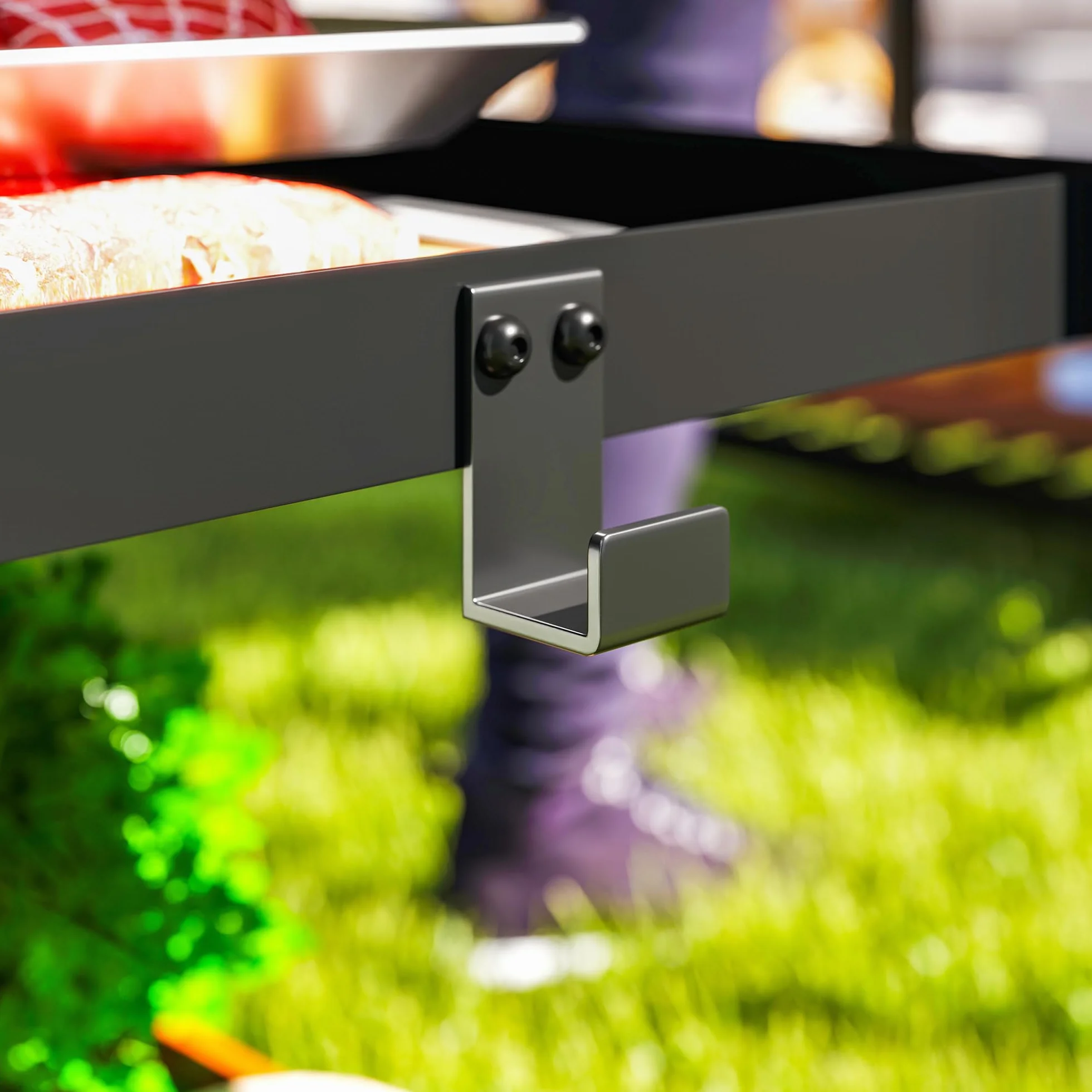 Outsunny Grill na kółkach, 3-poziomowy, wózek do serwowania z powierzchnią roboczą, półkami, hakami, kółkami, stal nierdzewna, stolik do grilla, stolik pomocniczy, wózek na kółkach do użytku na