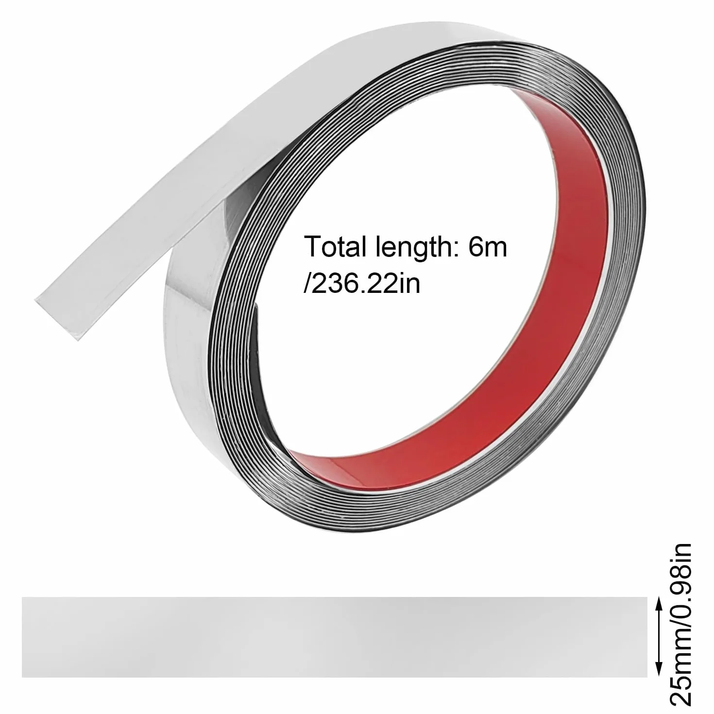 6 m listwa ozdobna samoprzylepna ze stali nierdzewnej, 25 mm szerokości samoprzylepne listwy metalowe, srebrny pasek ozdobny, chromowana listwa samoprzylepna, do ściany, lustra, mebli, drzwi