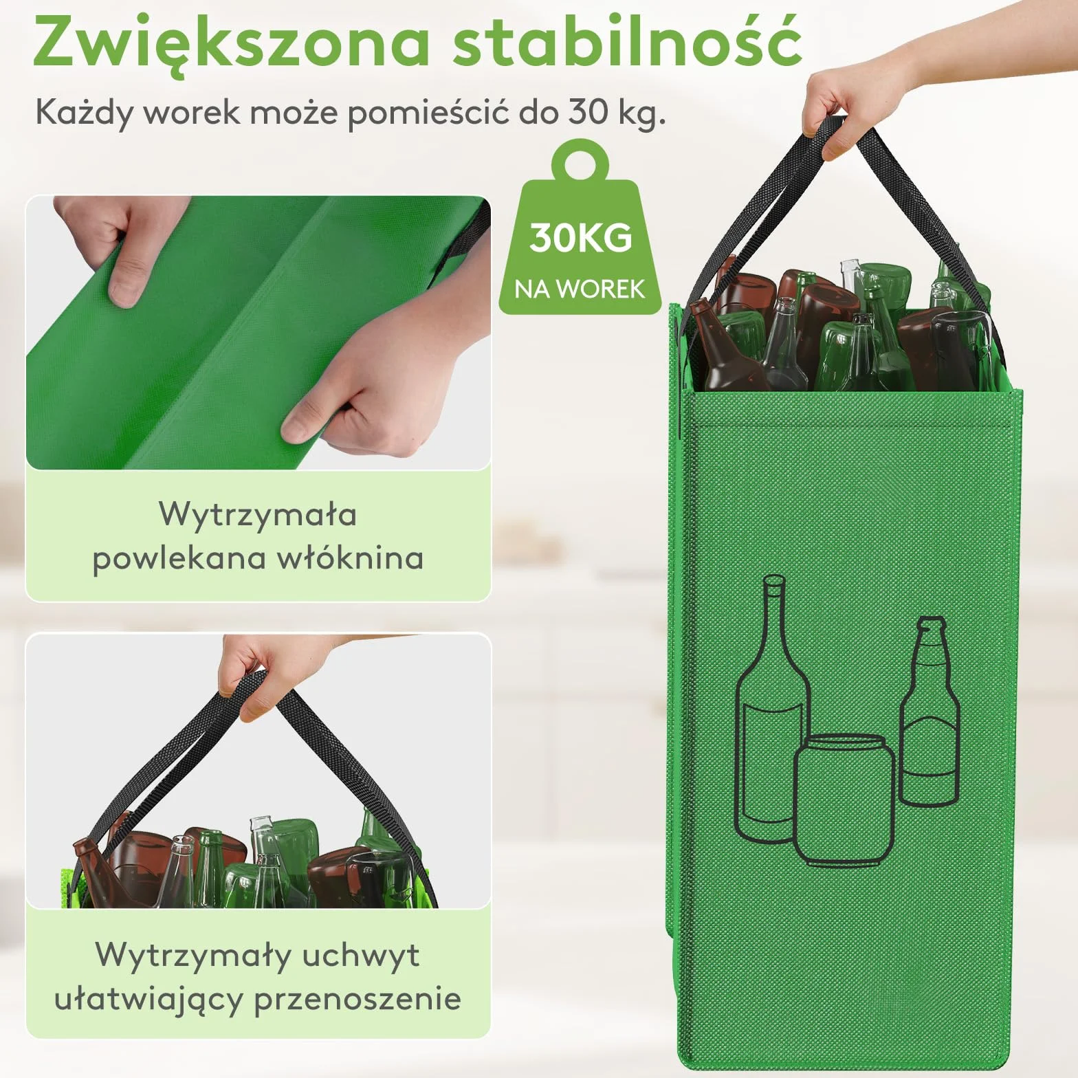 Lifewit System segregacji odpadów do kuchni, kosze na śmieci 3-częściowe na papier, szkło i plastik, pojemniki na recykling, pojemnik na zużyty papier i pojemnik na butelki z depozytem, 3 X 75L, Łatwe