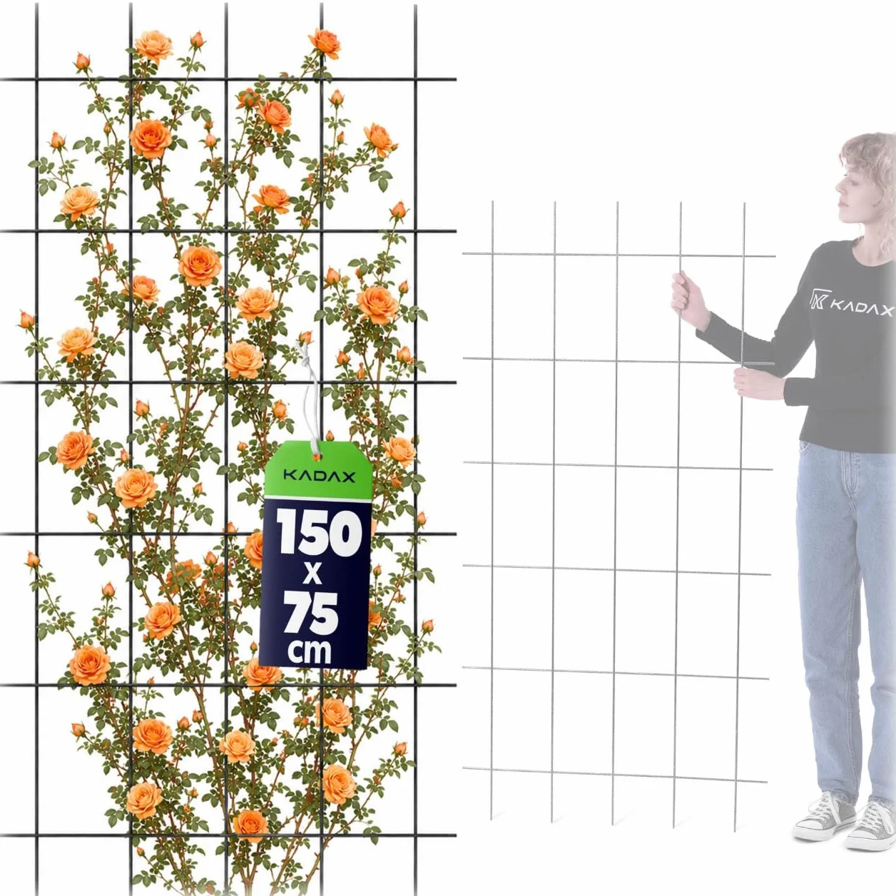 KADAX Kratka ogrodowa na pnącza 75 x 150 cm do ogrodu, balkonu i tarasu ułatwia prowadzenie pnączy i formowanie róż oraz ma stabilną stalową konstrukcję