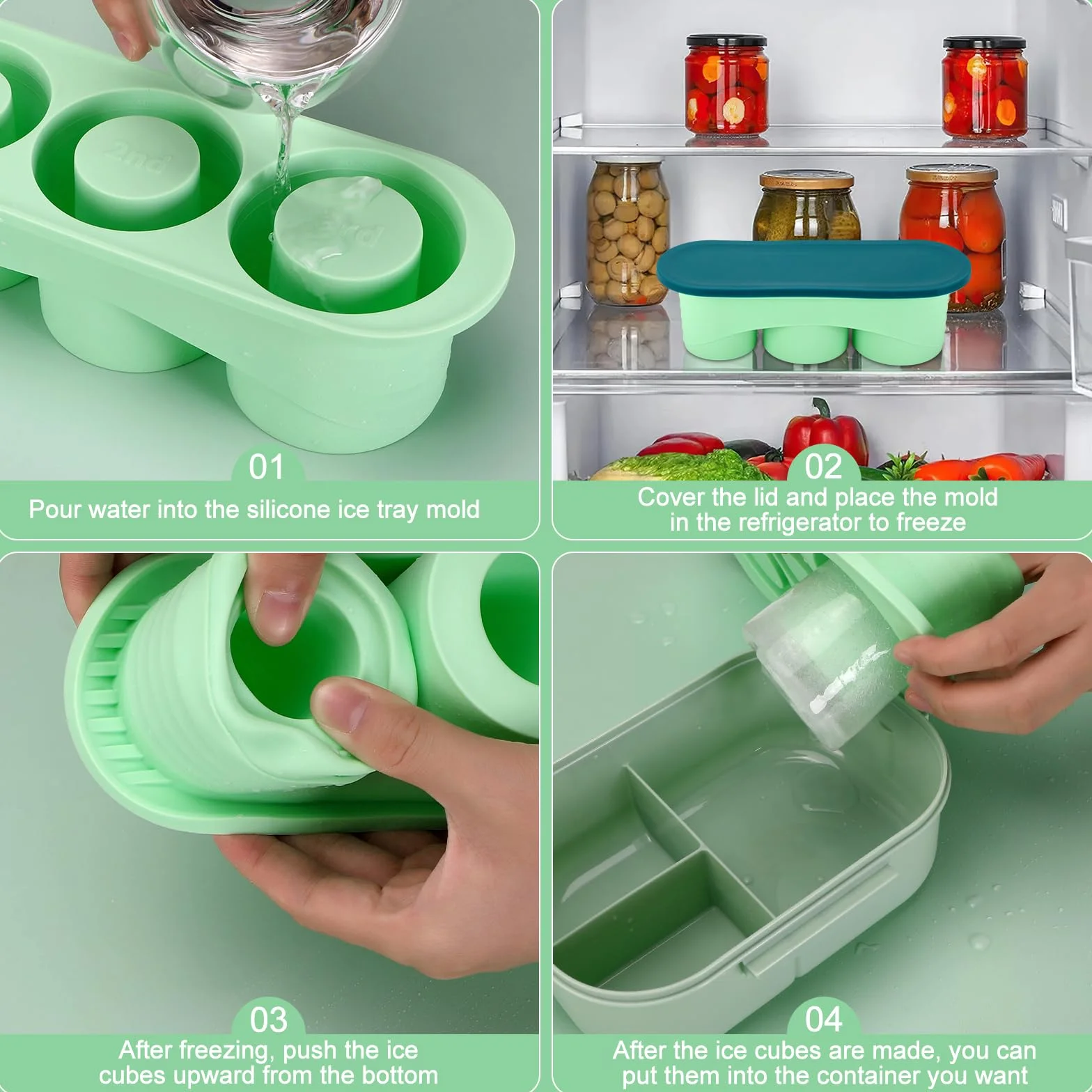 Stanley Silikonowa Forma do Kostek Lodu z Pokrywką, Wielokrotnego Użytku, 3 Puste Formy, BPA Free, Zielona