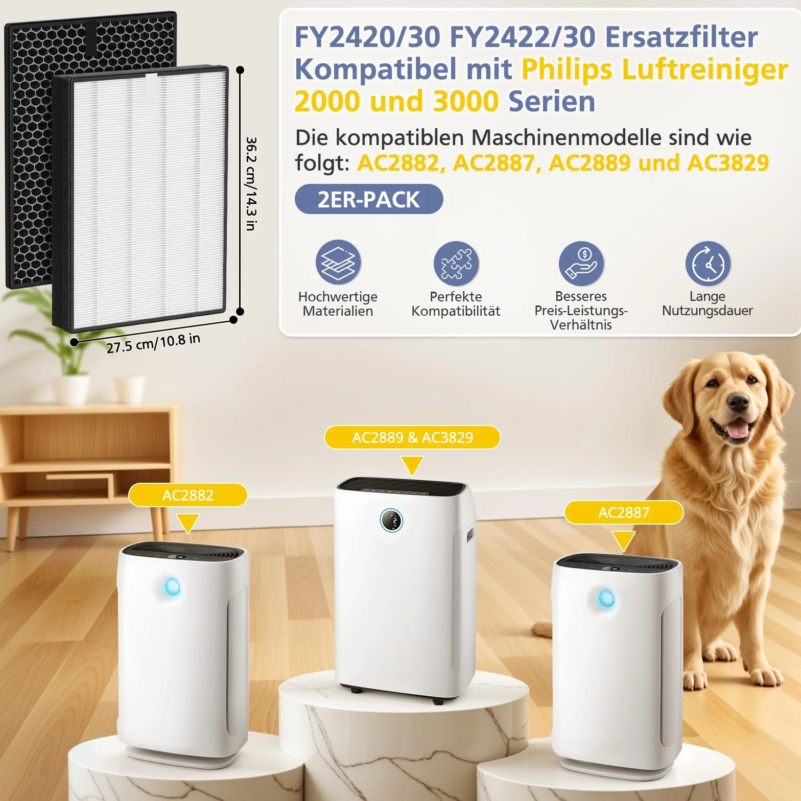 Filtr zamienny HEPA z węglem aktywnym do Philips AC2882 AC2887 AC2889 AC3829 seria 2000 3000