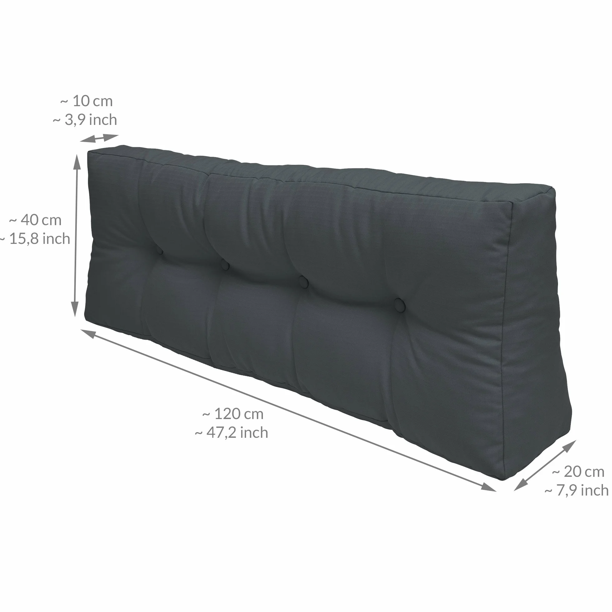Poduchy na oparcie Beautissu ECO Elements Duże poduszki oparcie na euro palety, ławkę z palet 120 x 40 x 15 cm Szare Ciemnoszare