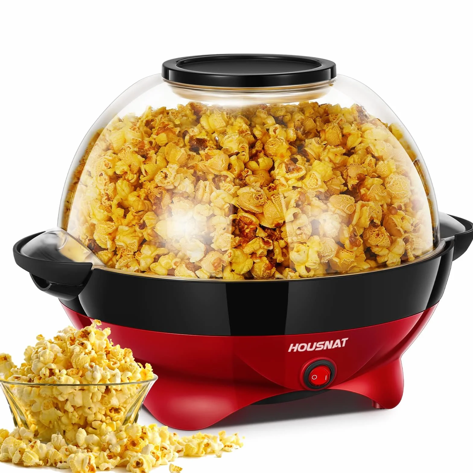 HOUSNAT maszyna do popcornu, duża pojemność 5,5 l, 800 W, z powłoką zapobiegającą przywieraniu i zdejmowaną powierzchnią grzewczą, cicha i szybka