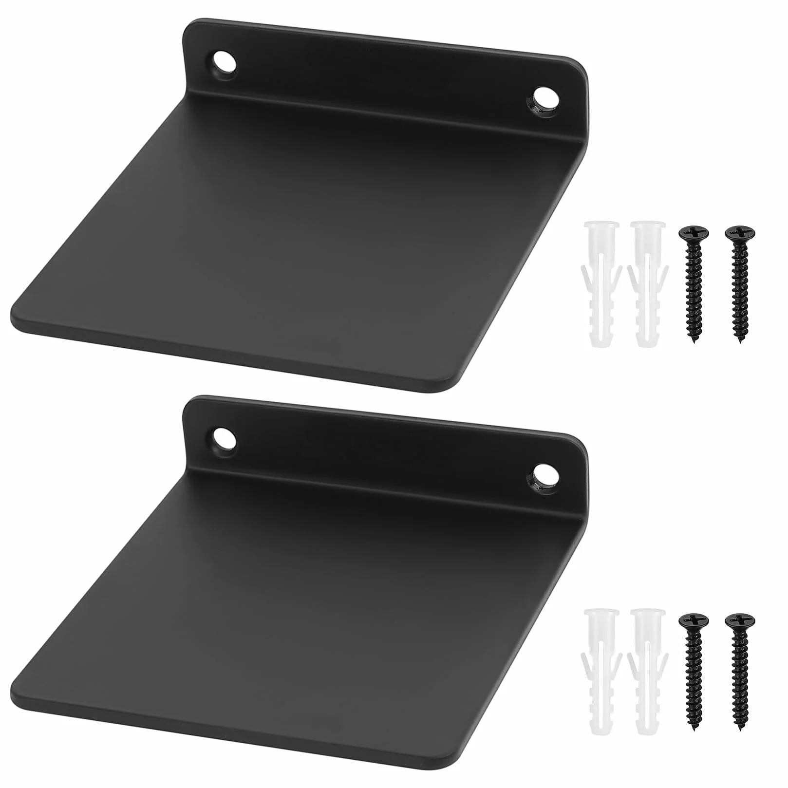 Zestaw 2 małych czarnych półek ściennych, mini półek ściennych, czarnych wiszących półek ściennych, czarnej półki do pokoju dziecięcego, dekoracji regału do kuchni, łazienki, salonu, 11 x 10 x 2,3 cm