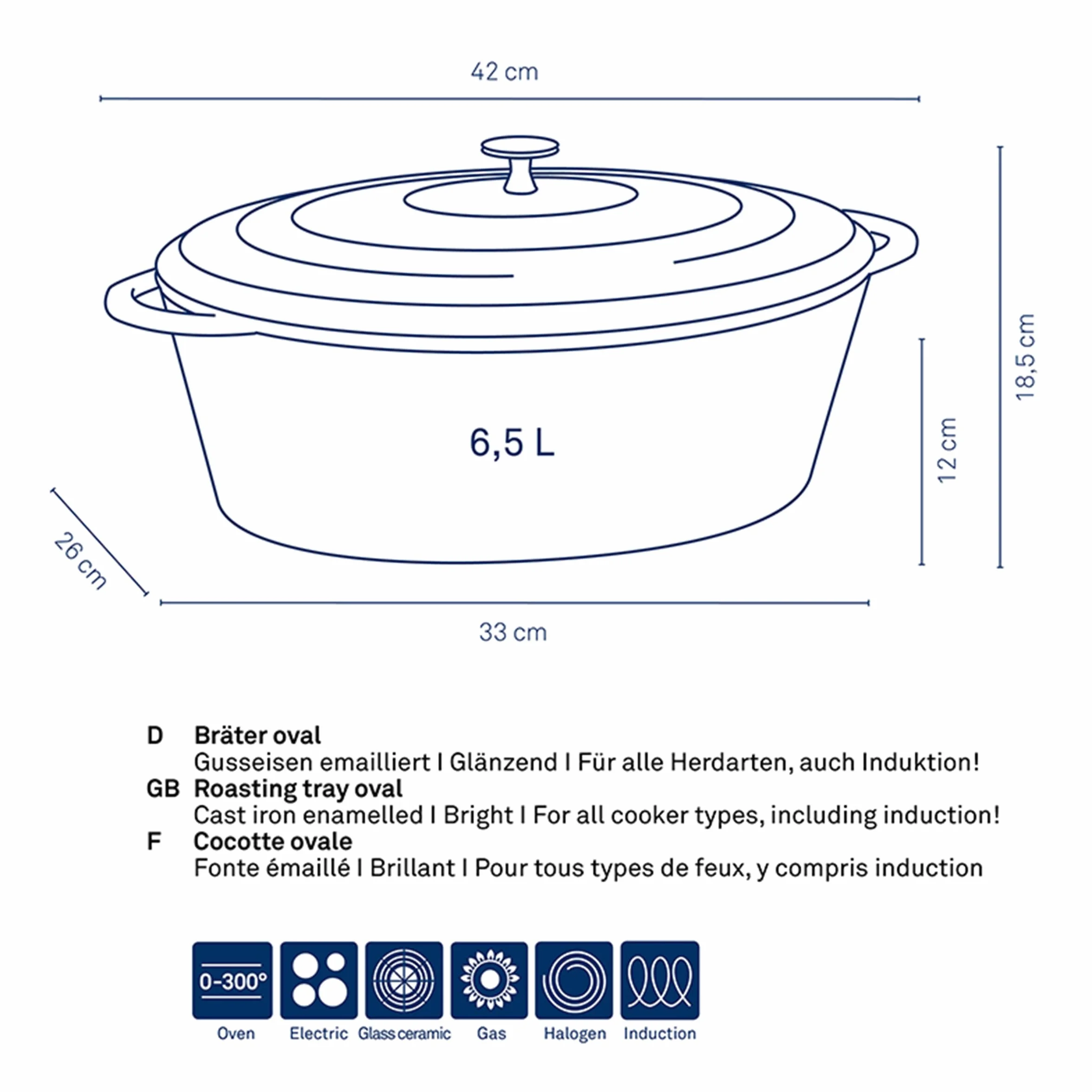 kela Garnek żeliwny owalny 9,3 litra Dutch Oven CALIDO indukcyjny z pokrywką emaliowany jasnoszary