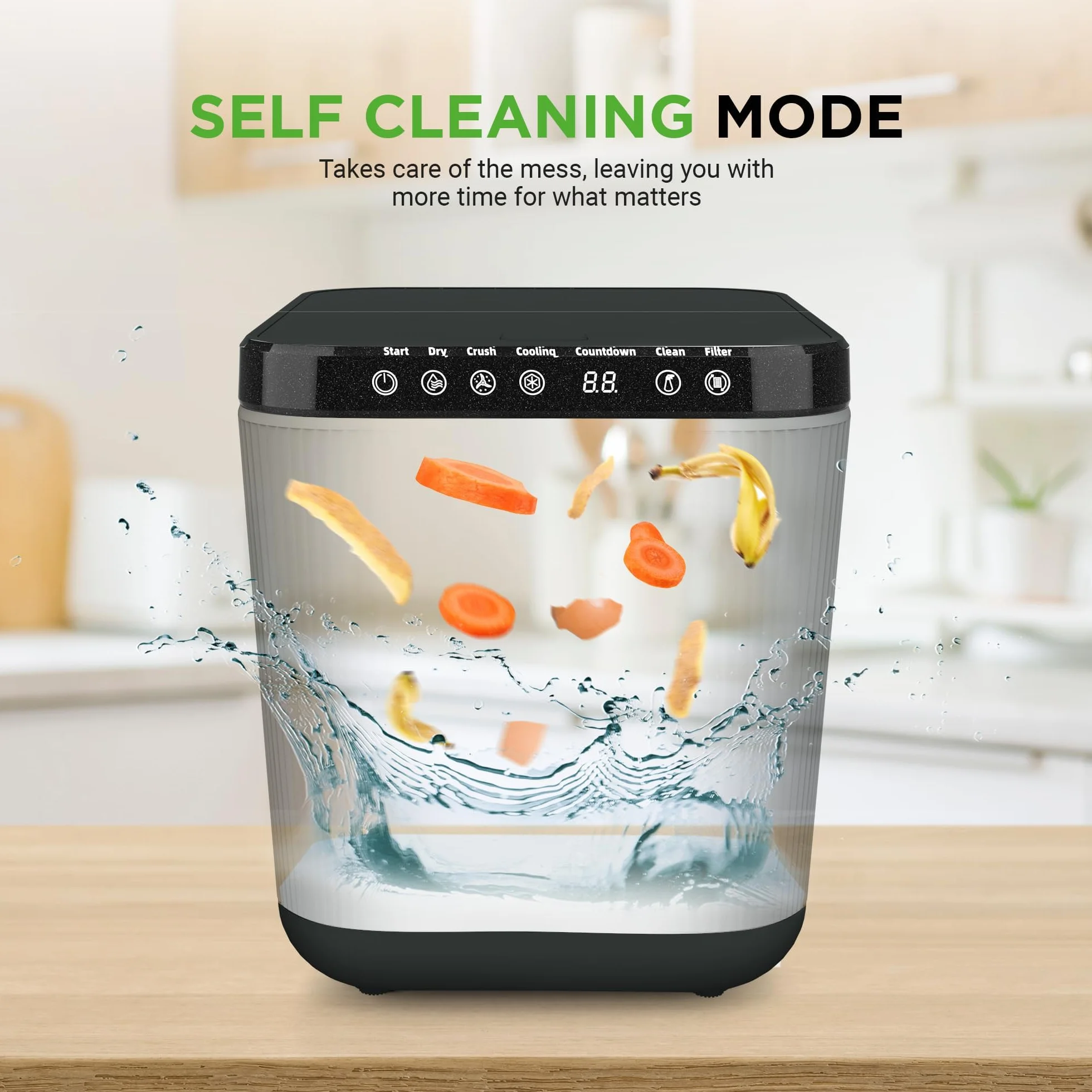 Nutrichef Elektryczny kompostownik kuchenny 3 l, organiczny materiał kompostowy i resztki żywności, automatyczny pojemnik na kompost, funkcje suszenia, rozdrabniania i chłodzenia, idealny do kuchni i