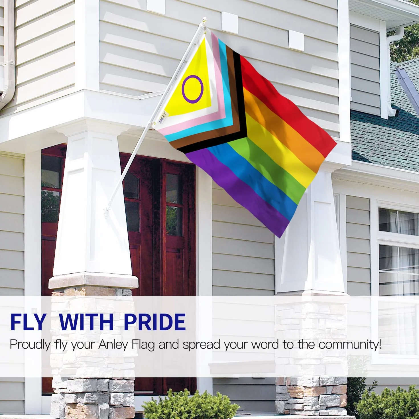 Anley Fly Breeze 3x5 Foot New Intersex Inclusive Progress Pride Flag - Płócienny nagłówek i podwójne szycie - Rainbow LGBT Transgender Flags Poliester z mosiężnymi przelotkami 3 X 5 Ft