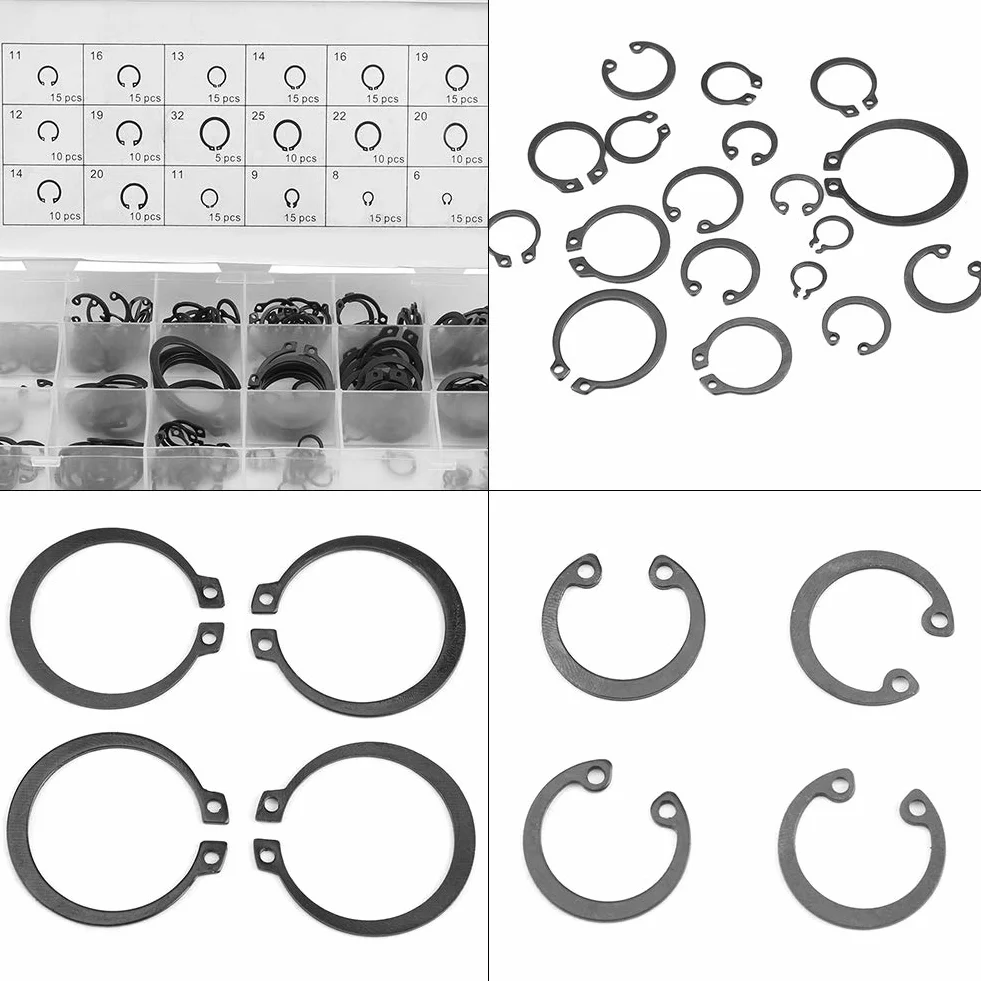 225-teiliges C-Clip-Kit, 18 Größen Metall-Innen- und Außen-Sicherungsring-Sicherungsring-Sortiment mit Kunststoffbox