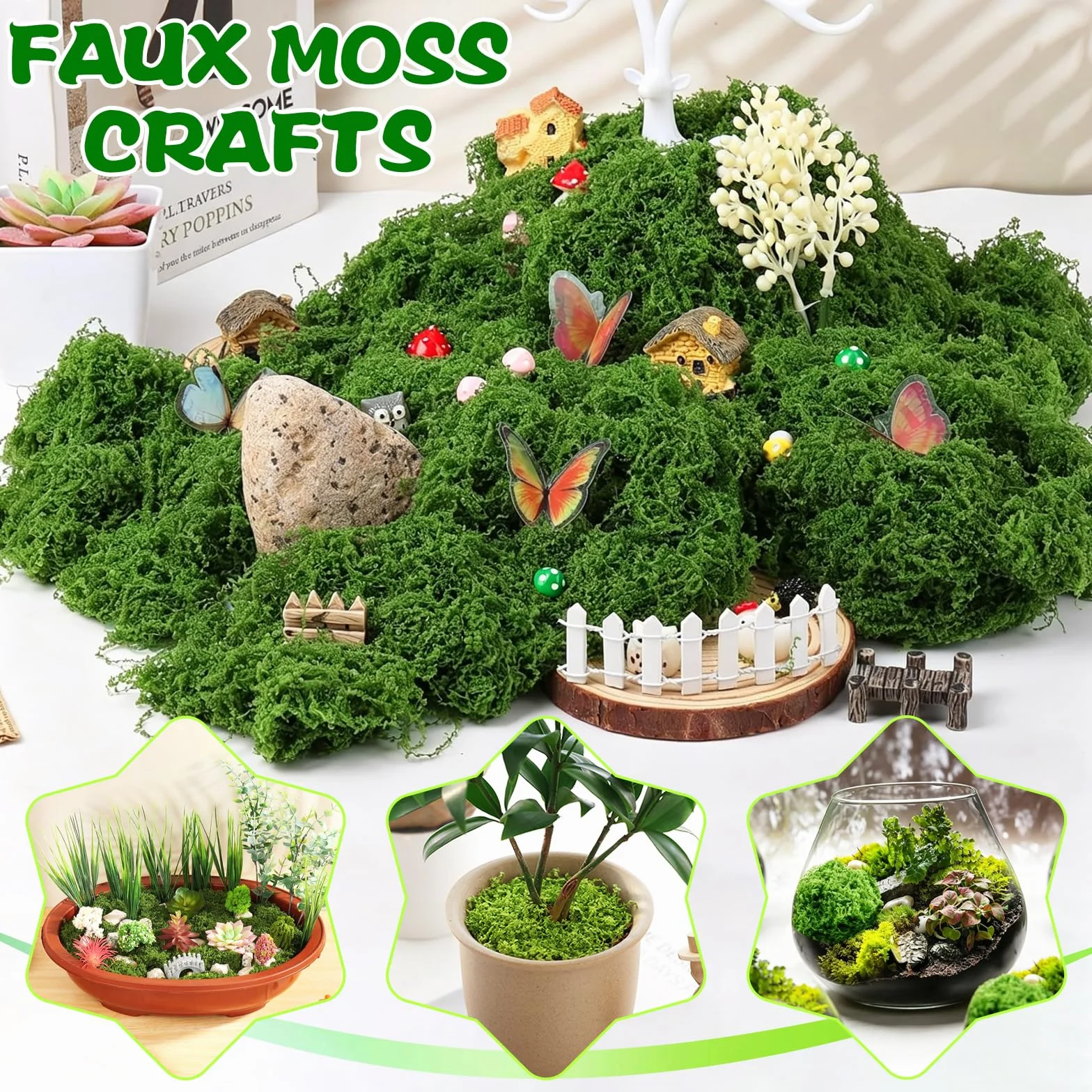 100 g sztuczne piżmo stabilizowane piżmo do dekoracji, sztuczny mucha i wielokrotnego użytku, sztuczne piżmo do terrarium, akwarium, Boże Narodzenie, Wielkanoc, ściany (50 gjasnozielona+50 g