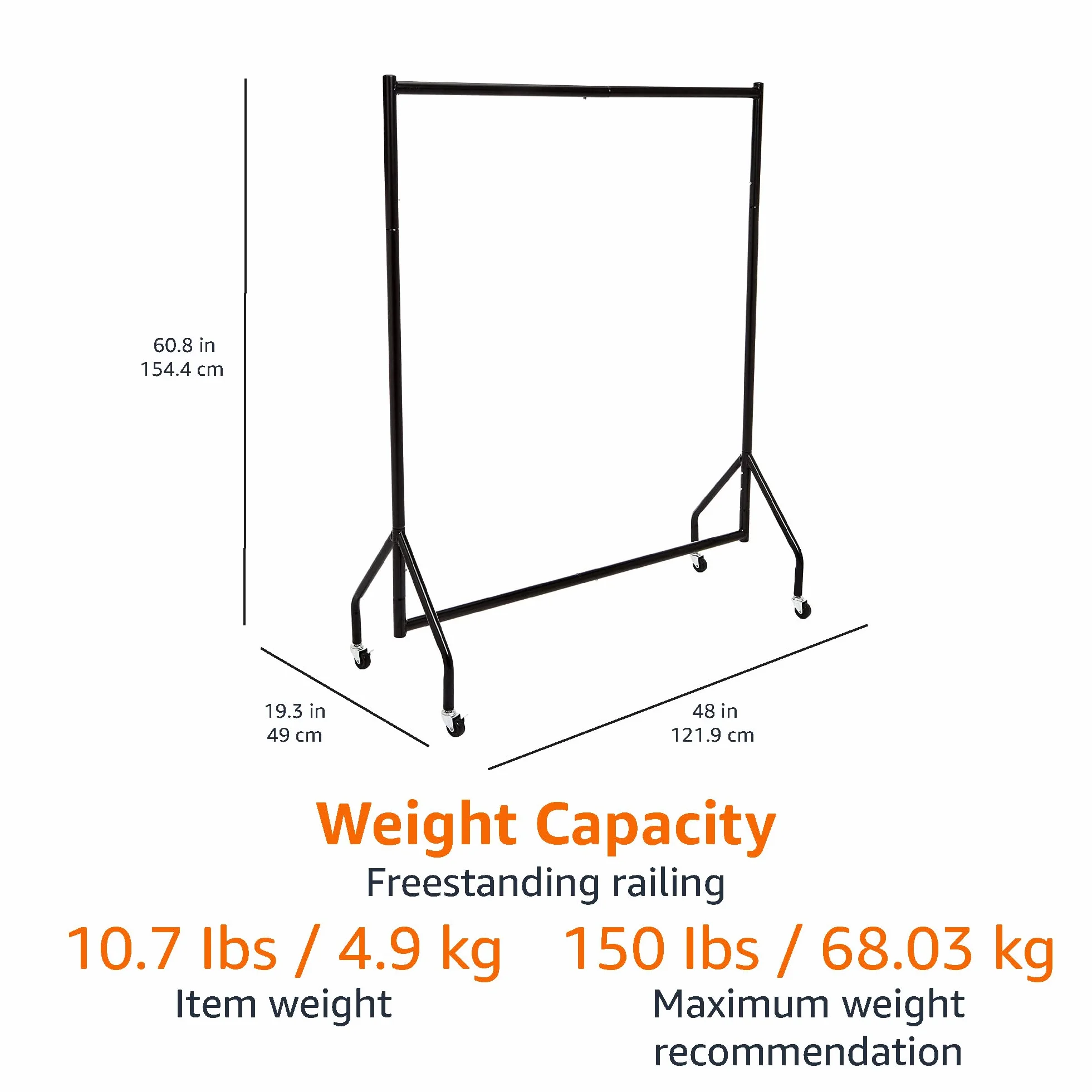Amazon Basics Stojak na ubrania na kółkach, solidny, organizer do prezentowania i przechowywania, 1,21 x 1,52 m, czarny
