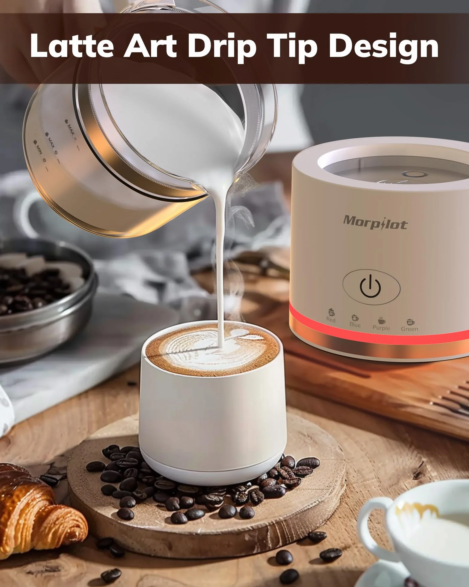 Morpilot Elektryczny spieniacz do mleka 500 ml 600 W 4 w 1 biały