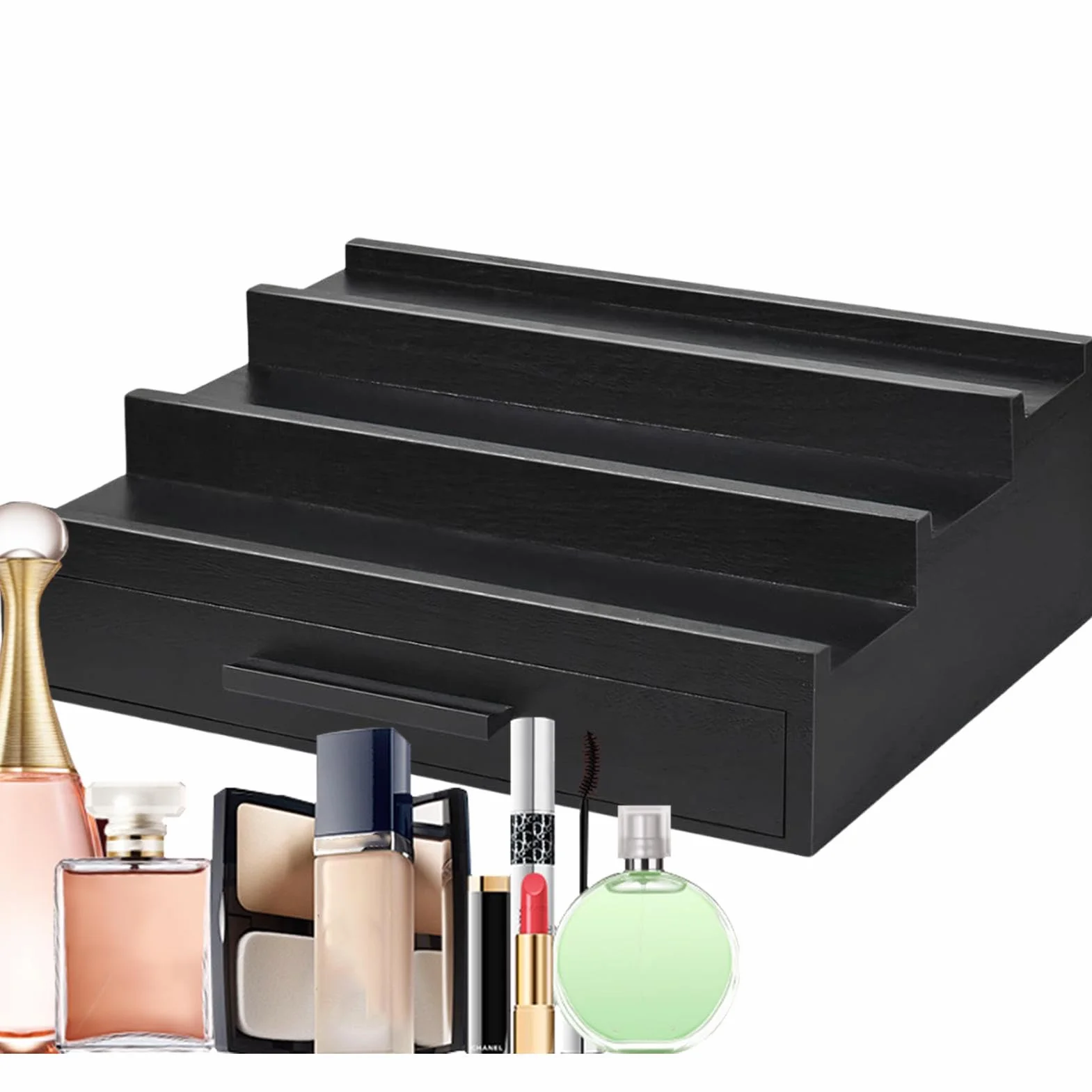 Czarny organizer na perfumy, drewniana taca na perfumy, stojak na perfumy, męski stojak na perfumy, stylowy organizer do komody, elegancka taca z czarnym wykończeniem, wielofunkcyjna taca na perfumy,