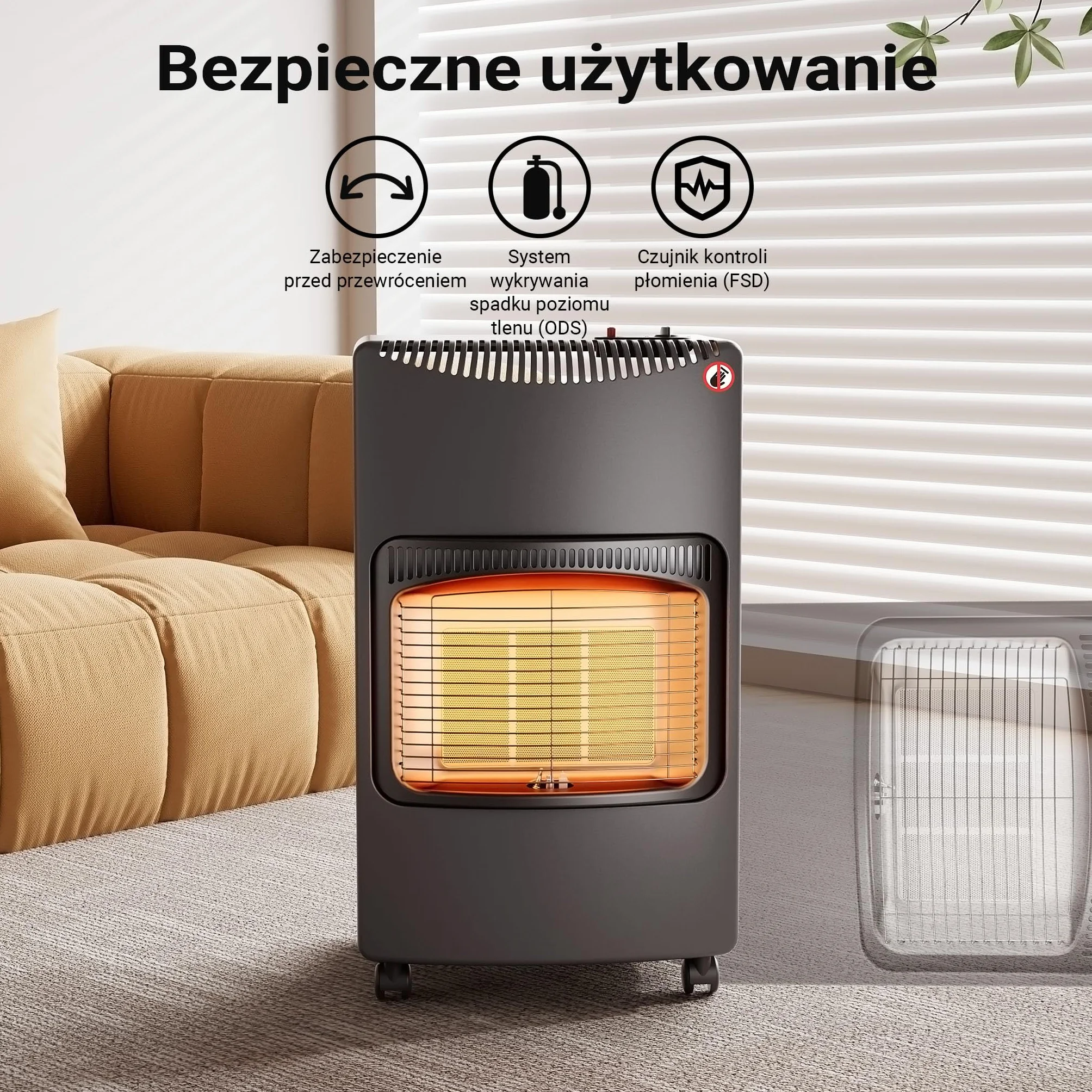 Wiltec Piecyk gazowy na butle 4,2 kW grzejnik 42 x 45 x 75,7 cm składany ogrzewacz gazowy na taras z zabezpieczeniem ODS na kołach, kompatybilny z butlami gazowymi do 13 kg