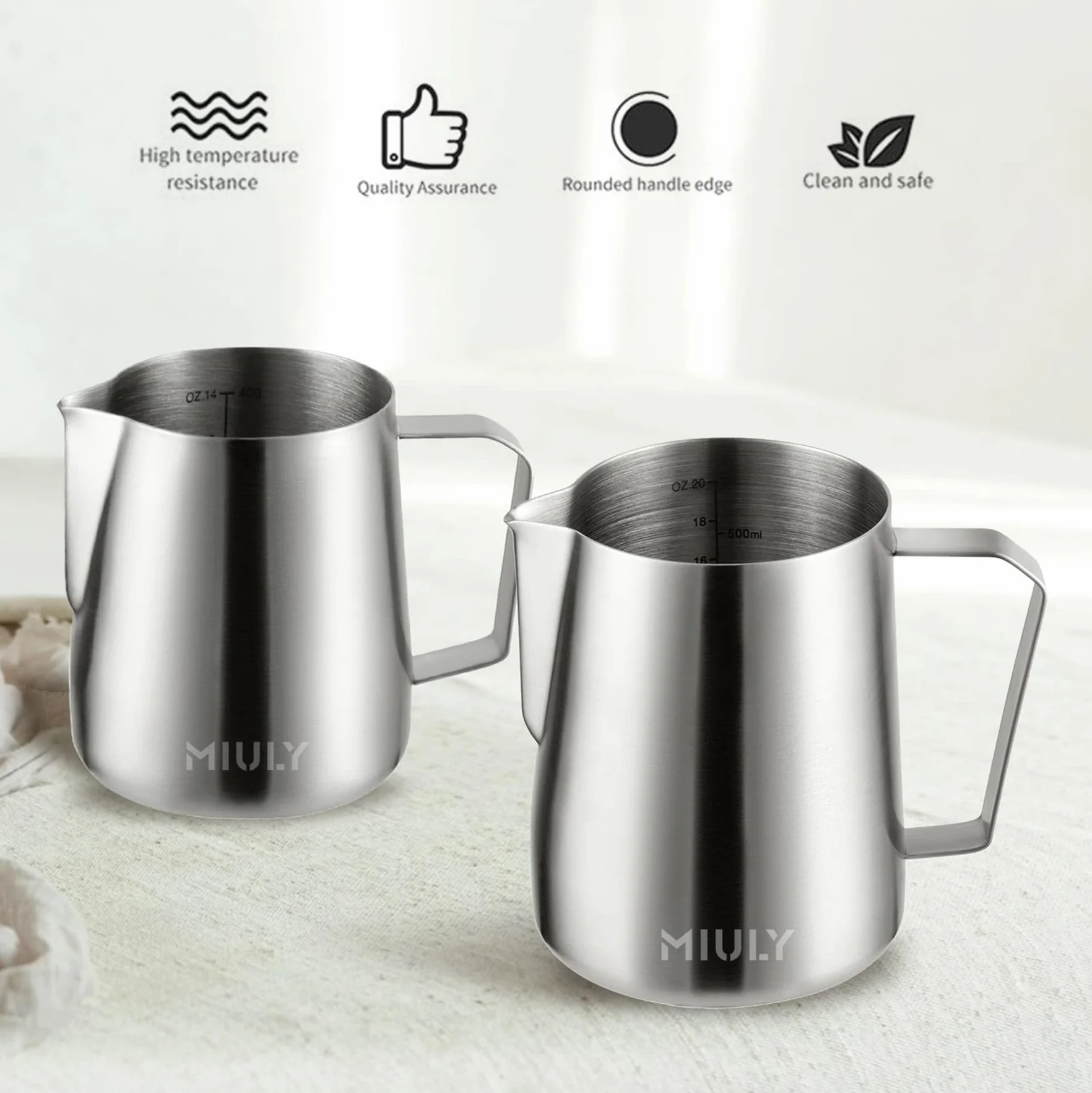 Dzbanek na mleko ze stali nierdzewnej 600ml do spieniania mleka do cappuccino i latte art srebrny