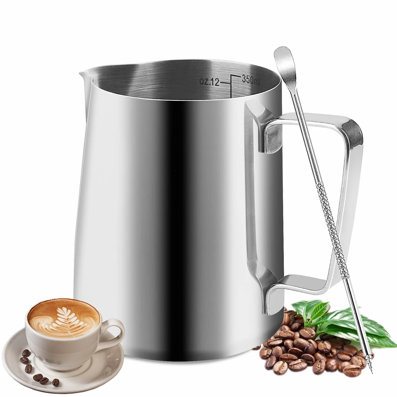 Dzbanek na mleko Barista 350 ml ze stali nierdzewnej do piany z igłą do latte art