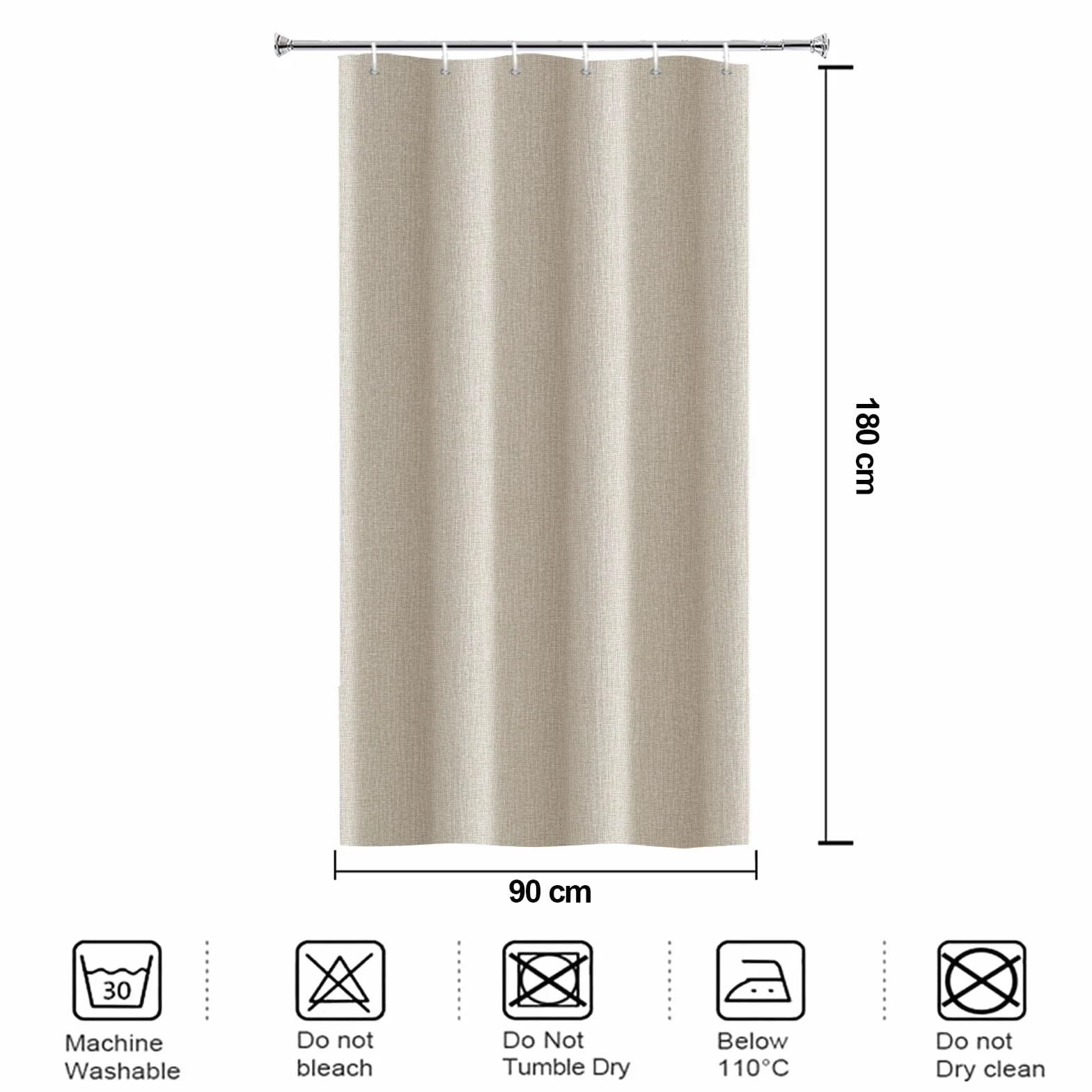 YISURE Zasłona prysznicowa, 90 x 180 cm, beżowa, imitacja lnu, wąska, tekstylna, odporna na działanie wody, nadaje się do prania w pralce, szerokość 90 x wysokość 180 cm