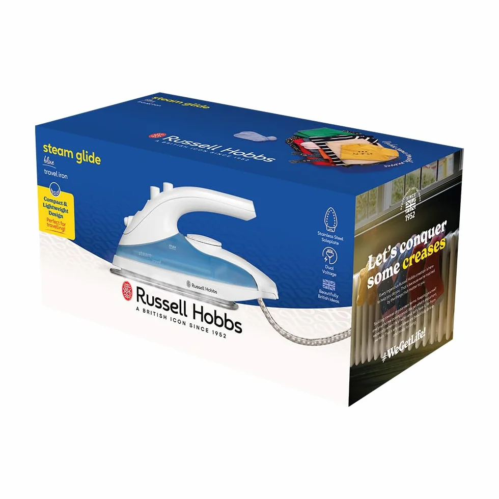 Russell Hobbs Żelazko parowe [830W, 10g zmienna para] Żelazko podróżne (kompaktowe i lekkie, dwunapięciowe 110/240 V, zbiornik na wodę 80ml, stopa ze stali nierdzewnej, regulacja temperatury) 22470-56