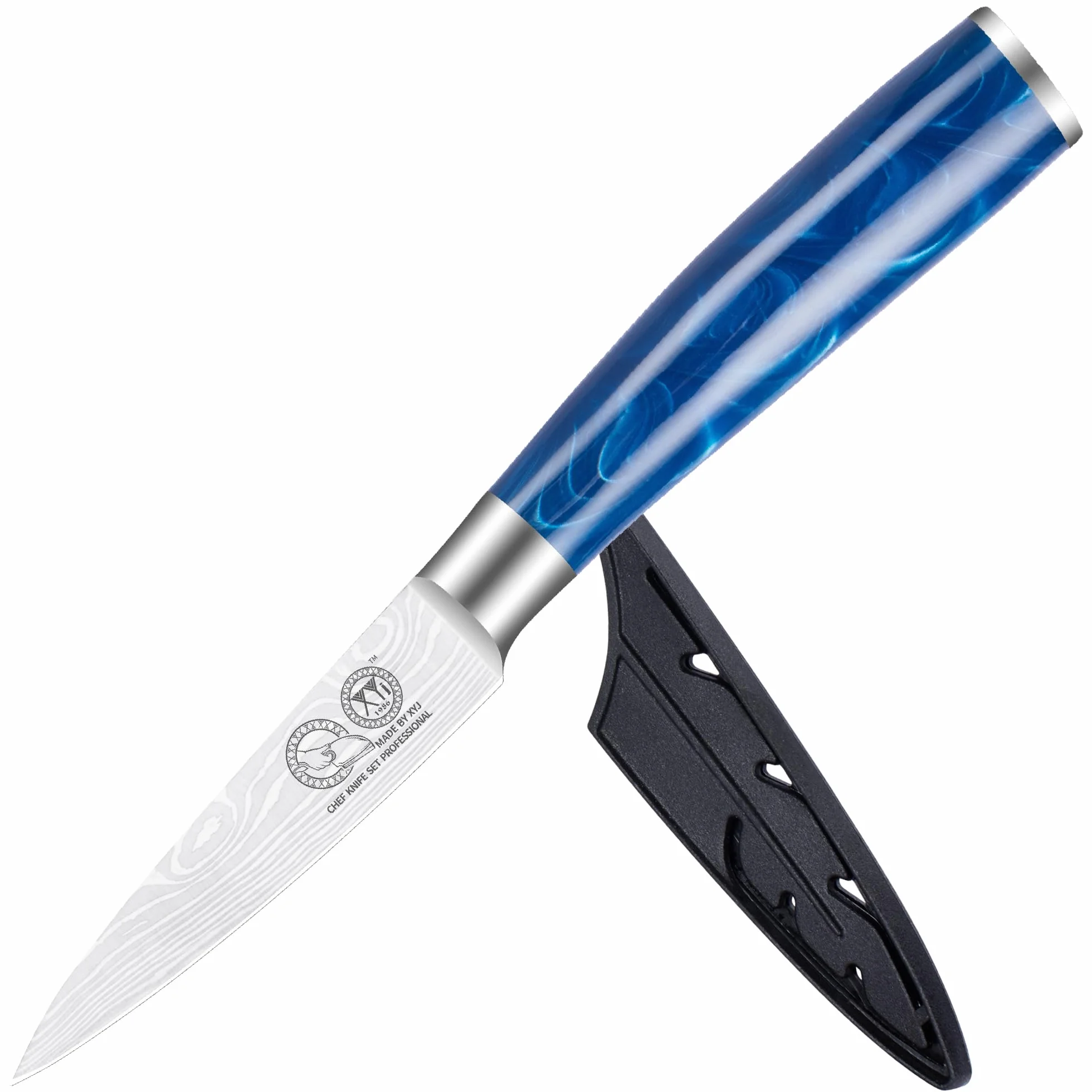 XYJ Paring Knife With Sheath,Stainless Steel 3.5 Inch Small Kitchen Knife,Razor-Sharp Fruit Vegetable Peeler Knife Ergonomic Handle,Kitchen Outdoor Camping BBQ