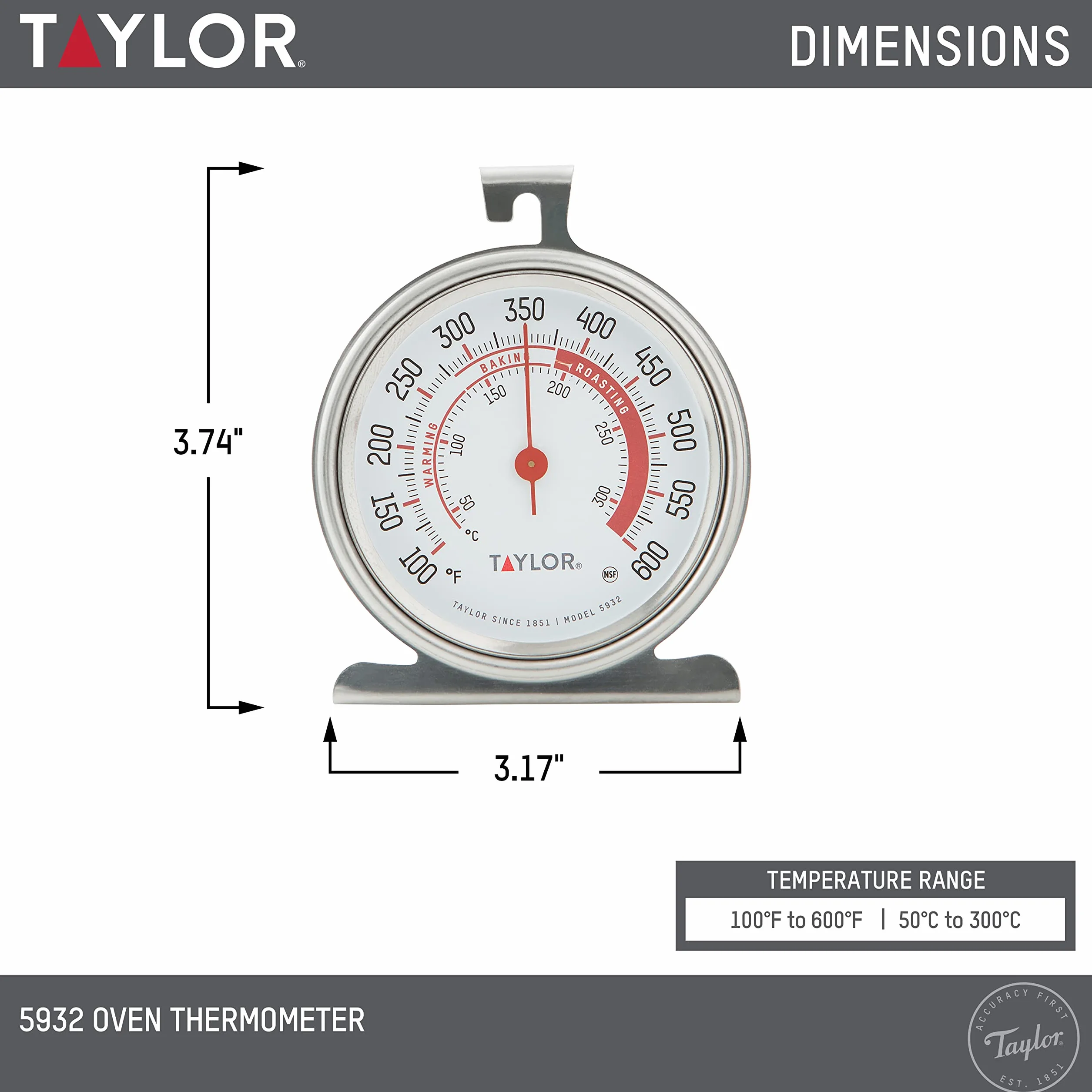 Taylor Precision Products Classic Series Termometr z dużą tarczą zamrażarka lodówka srebrny