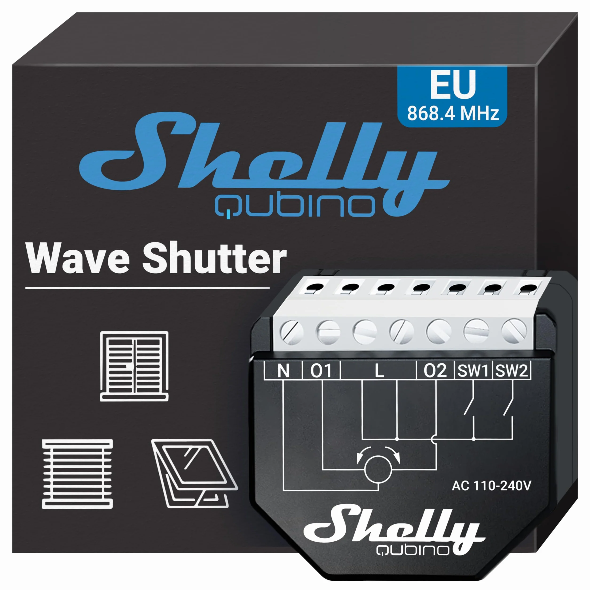 Shelly Qubino Wave Shutter – Moduł przełącznika do rolet Z-Wave, 2 kanały po 10A, z licznikiem zużycia energii, wymaga bramki Z-Wave, obsługuje harmonogramy i sceny inteligentne
