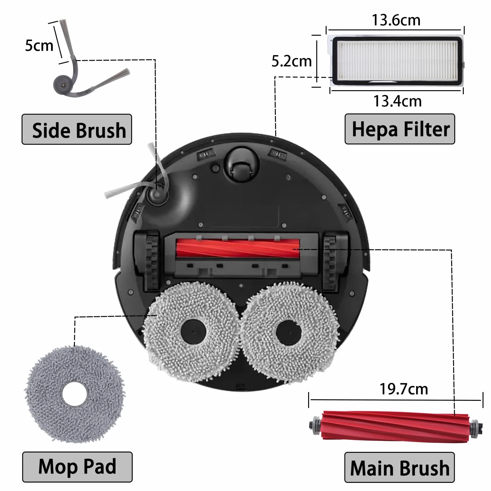 Akcesoria zamienne do roborock serii Qrevo - QV 35A, QV 35S, QR 598, QR 798 robot odkurzający, 2 szczotki główne, 4 szczotki boczne, 4 filtry HEPA, 6 ściereczek, 6 worków do odkurzacza