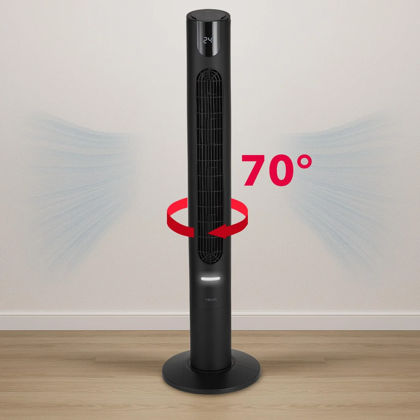 HEVA TAVO Wentylator kolumnowy z jonizacją 115 cm, pilot, timer 12 h, oscylacja 70°, LED, 3 tryby, 3 prędkości, czarny