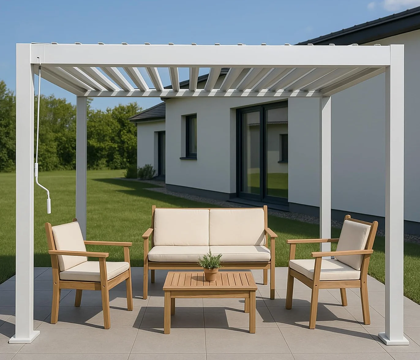 Mendler komplet mebli ogrodowych HWC-O19, zestaw wypoczynkowy siedzisk ławka fotel stół, drewno akacja FSC® tkanina/tekstyl (180g/m²) - poduszka beżowa