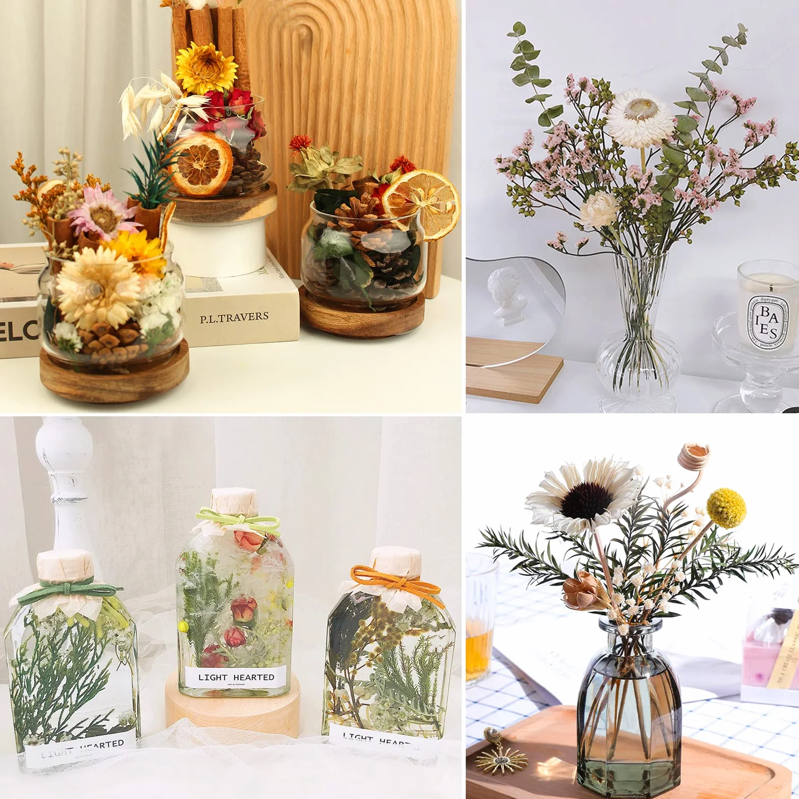 Suszone Kwiaty, prasowane naturalne suszone kwiaty, mieszanka suszonych kwiatów, zestaw suszonych kwiatów do makijażu, scrapbookingu, majsterkowania, dekoracji albumów, świec i DIY (białe i fioletowe)