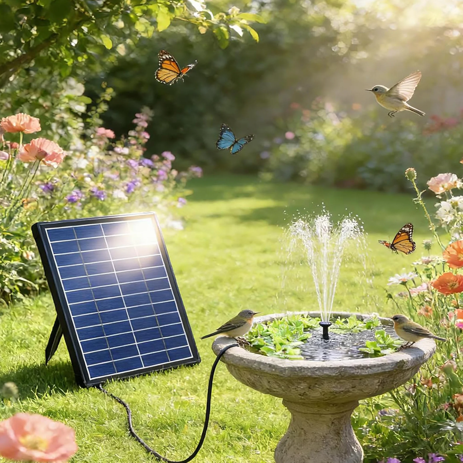 Biling Fontanna solarna do użytku na zewnątrz, mała, 7,5 W, pompa do oczka wodnego z filtrem, 10 dysz, solarna pompa wodna, pływająca fontanna, rury DIY, do fontanny, stawu