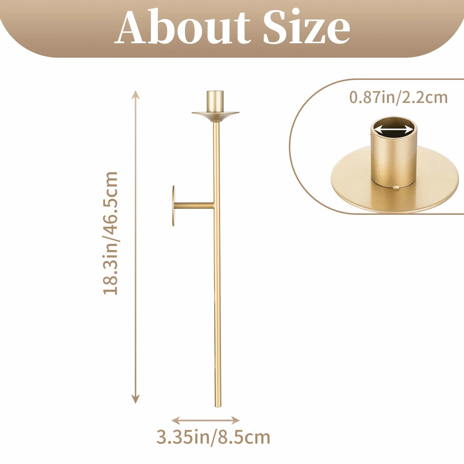 Sziqiqi Zestaw 2 złotych lamp ściennych do świec stożkowych, nowoczesny design, metalowe kije do sypialni, salonu, łazienki, jadalni