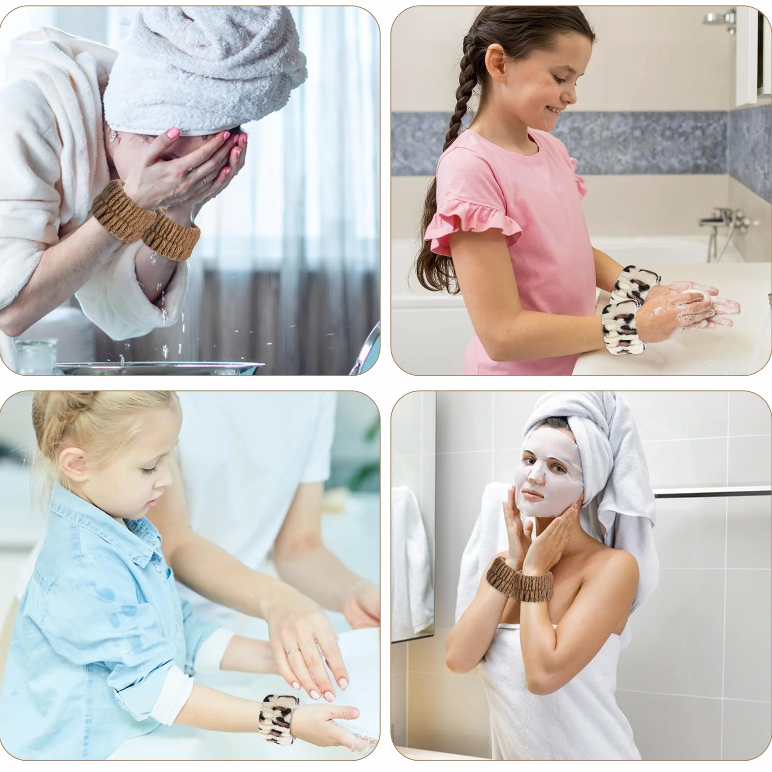 Abeillo 4 sztuki opasek na nadgarstek do spa, z mikrofibry do mycia twarzy, z materiału koralowego, chłonne opaski na nadgarstek do mycia, ręczniki na nadgarstek do mycia twarzy i pod prysznic