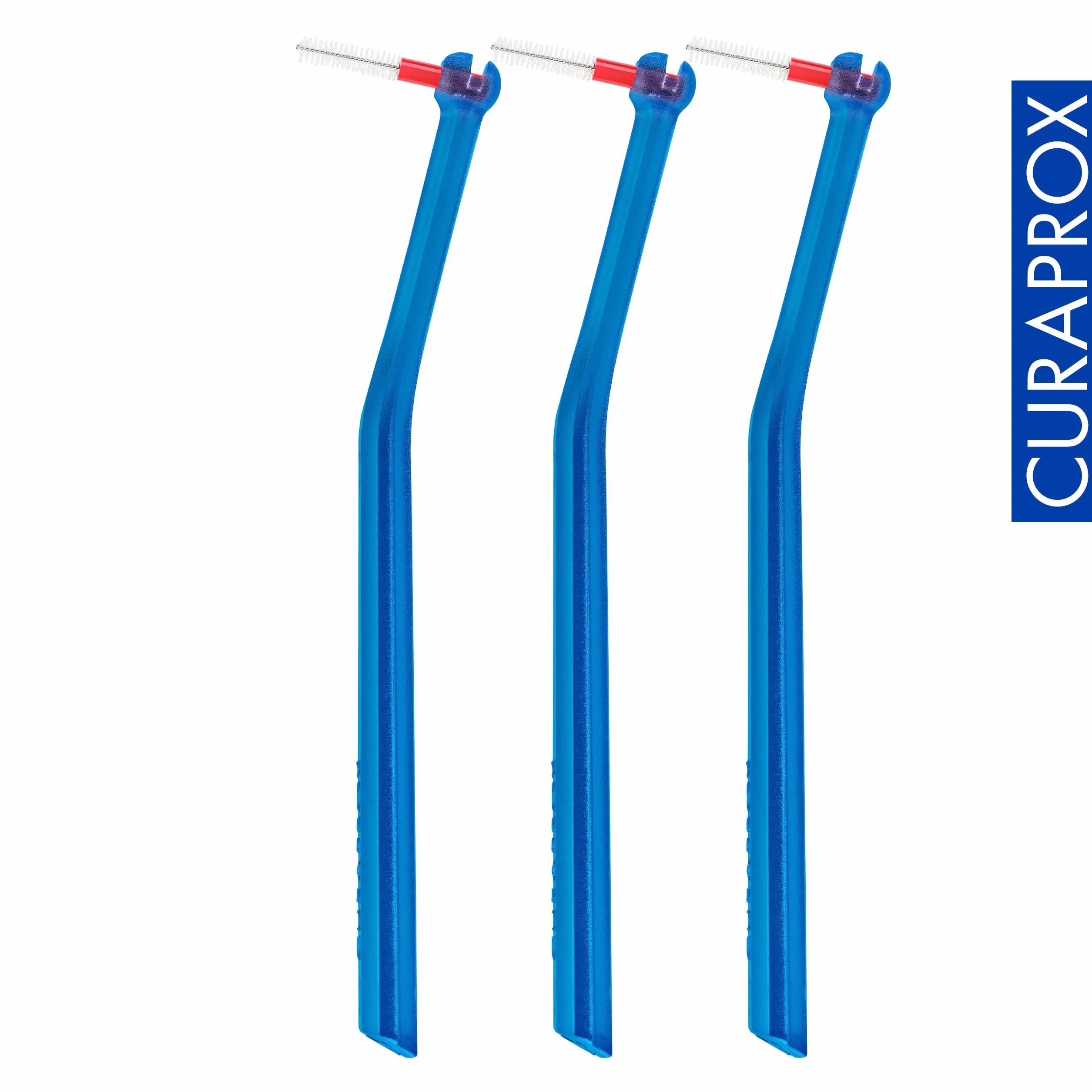 Curaprox Interdental Brush Holder UHS 470 – Angled Niebieski uchwyty z uniwersalnym Click-System na łatwy dostęp | Trio Pack (3 sztuk) / Made in Switzerland