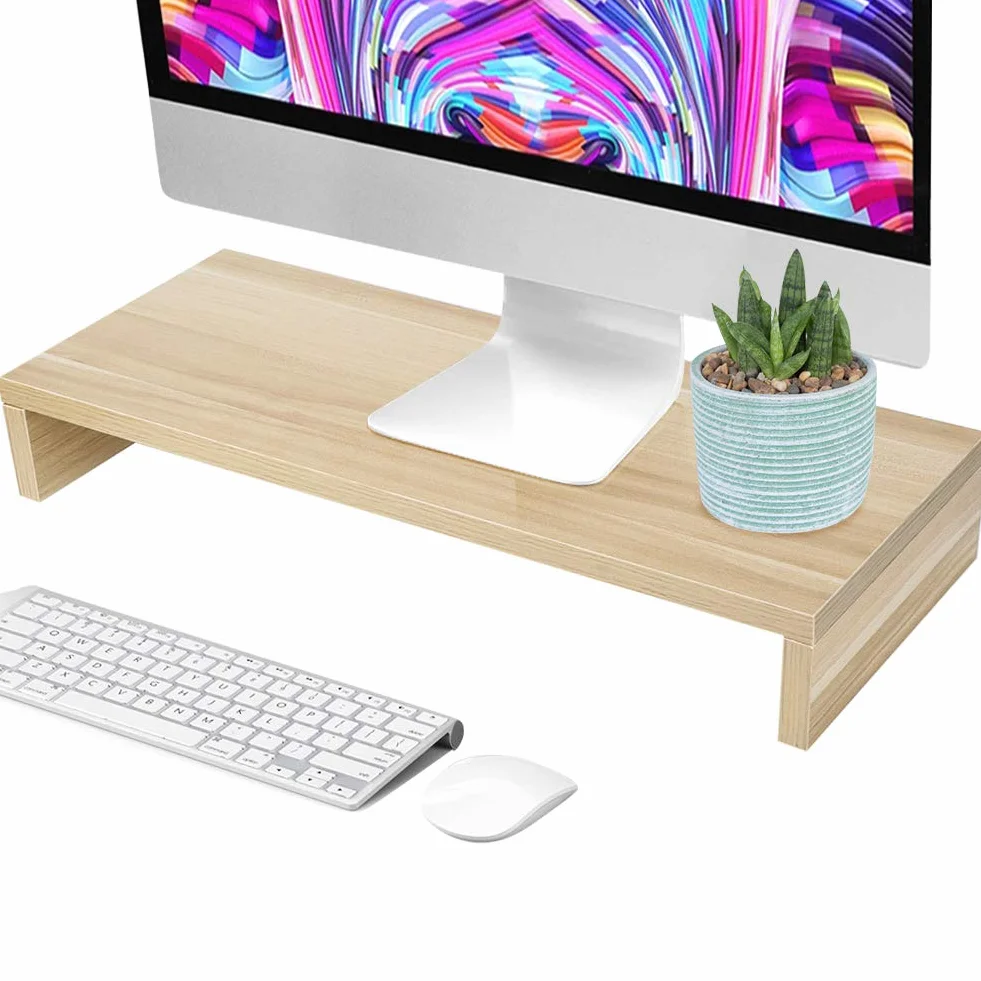 Podstawa monitora biurkowego, ekran komputera i podstawka na laptopa, stojak na monitor Półka na biurko Drewniany stojak na stół biurkowy, 50 x 20 x 7,7 cm (naturalny)