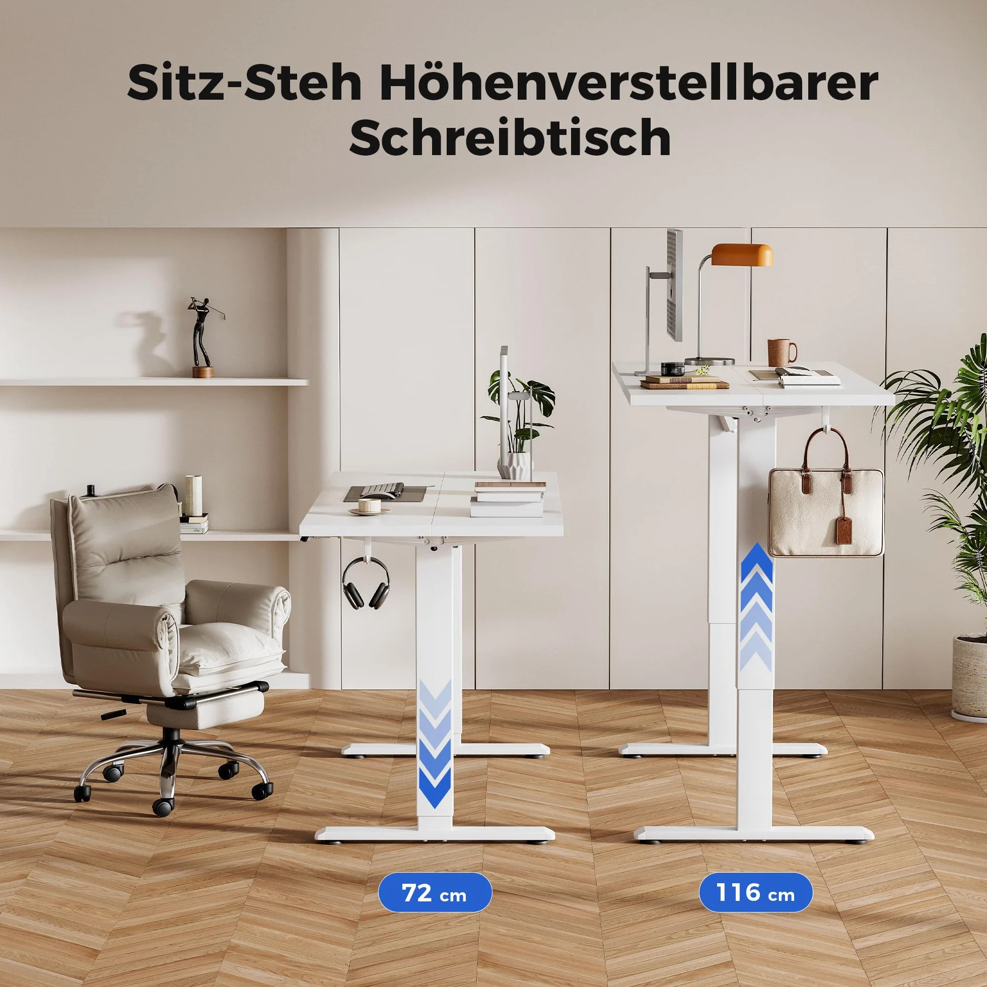 Agilestic Biurko z regulacją wysokości 100 x 60 cm, stabilne biurko z elektryczną regulacją wysokości i ręcznym sterowaniem z pamięcią, ergonomiczne biurko do pracy na stojąco lub siedząco, biały