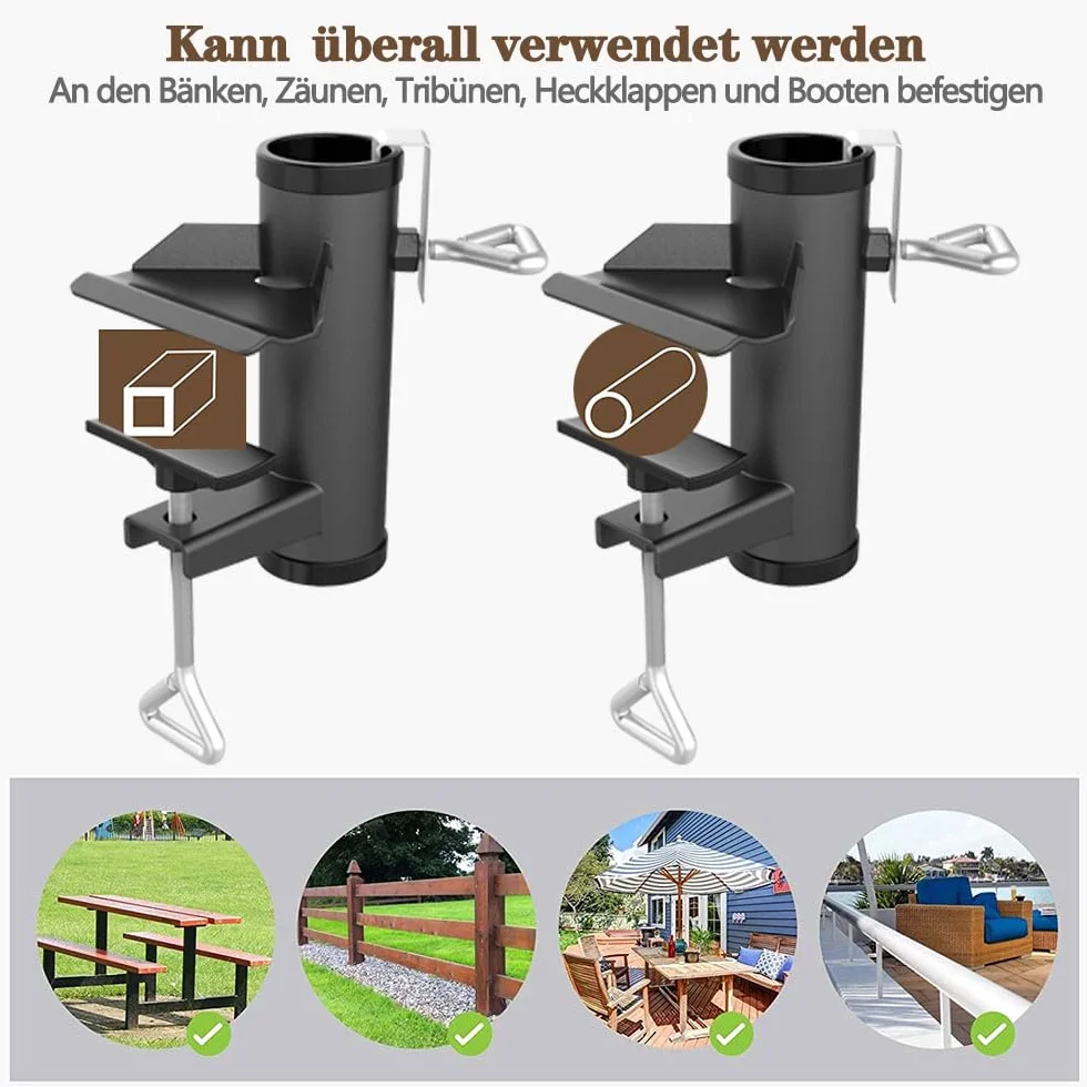 Anyingkai Zacisk do parasola tarasowego, uchwyt na parasol przeciwsłoneczny, uchwyt na balustradę, parasol balkonowy balustrady, stojak na parasol balkonowy (plama)