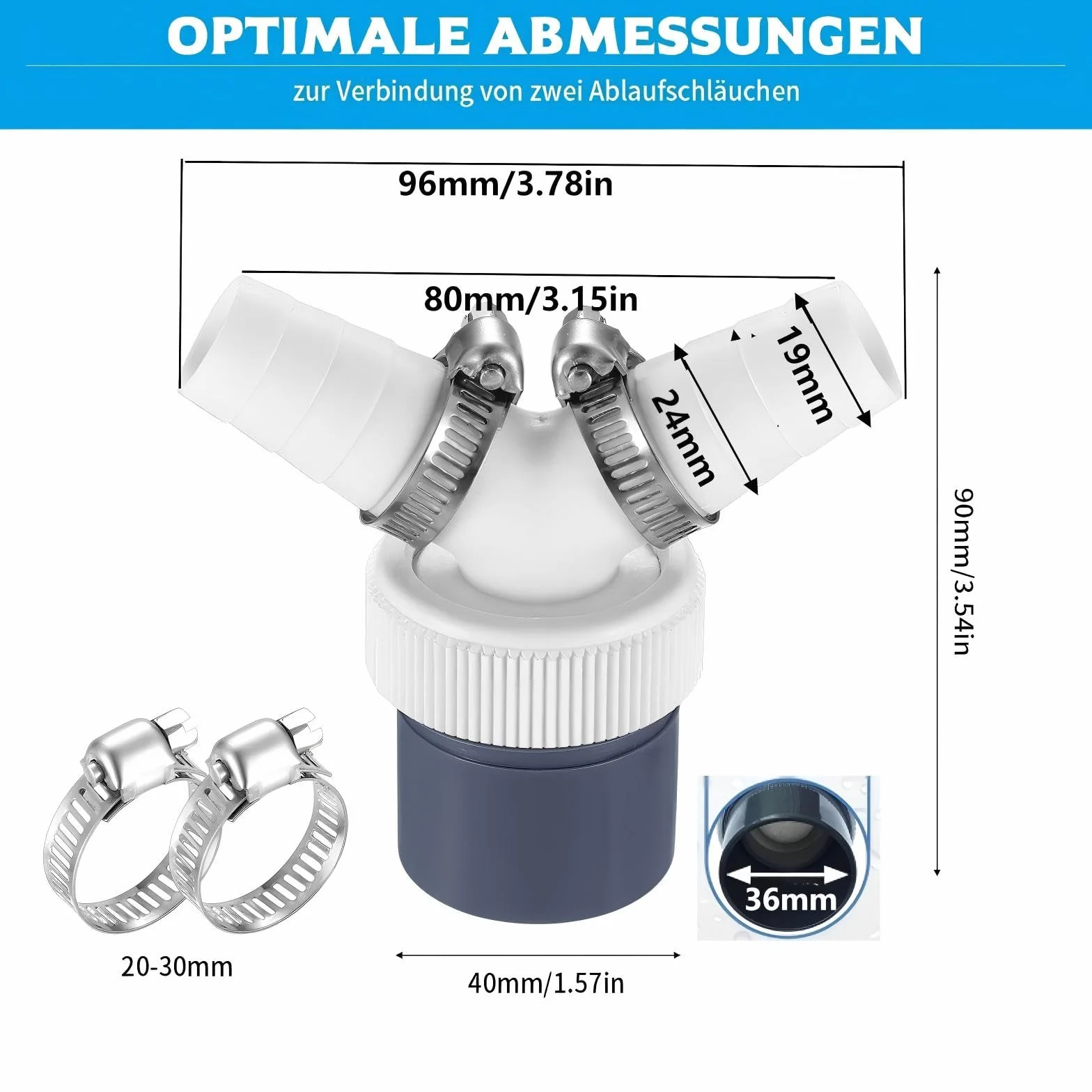 Adapter Odpływu do Pralki i Zmywarki, Podwójne Złącze Y do Węża Ø40 mm i Wejścia Ø18-24 mm, Adapter PVC, Akcesorium Odpływowe