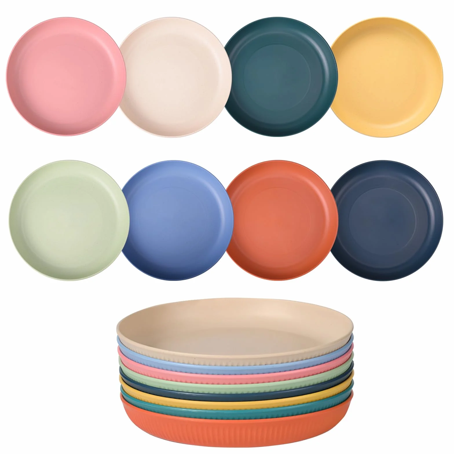 8 sztuk plastikowych talerzy wielokrotnego użytku, duże talerze kempingowe, kolorowe talerze grillowe, 22,7 cm, nietłukące się, na piknik, do sałatek, makaronu, na imprezę, do domu, na