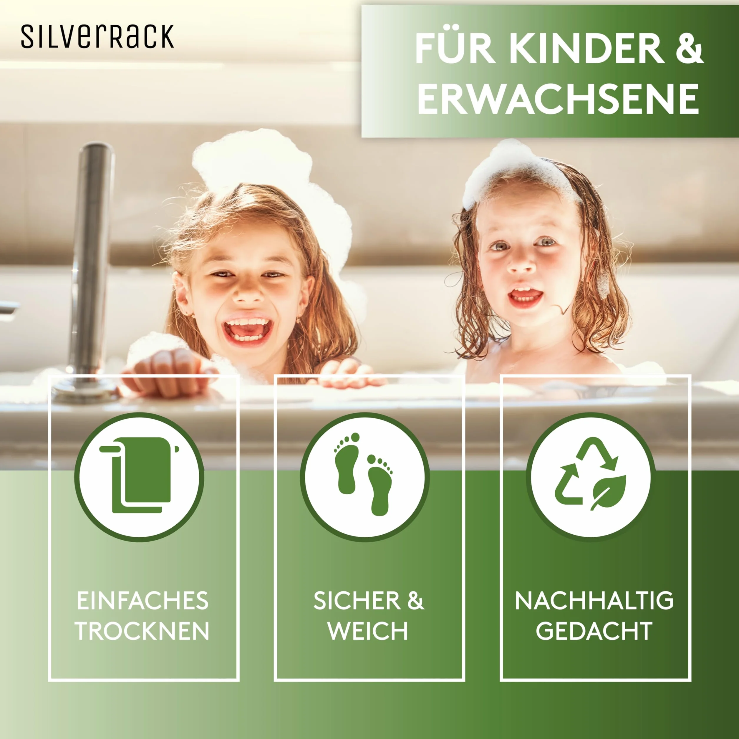 SilverRack DermaSensitive mata prysznicowa, w 100% wolna od BPA (przezroczysta), wygląd kamienia, dla dzieci i niemowląt, antypoślizgowa, bezpieczna mata prysznicowa