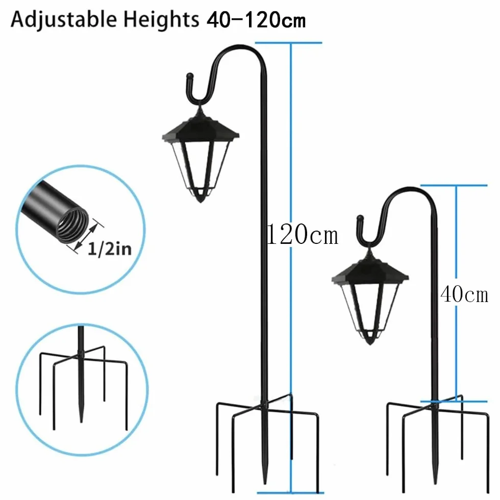 Haczyki Metalowe do Pasterza - Pręt Ogrodowy z Regulacją, 4 szt., Wysokość 120 cm, 5 Podstaw, Do Wieszania Roślin, Lampionów, Świateł, Dekoracji Ślubnych