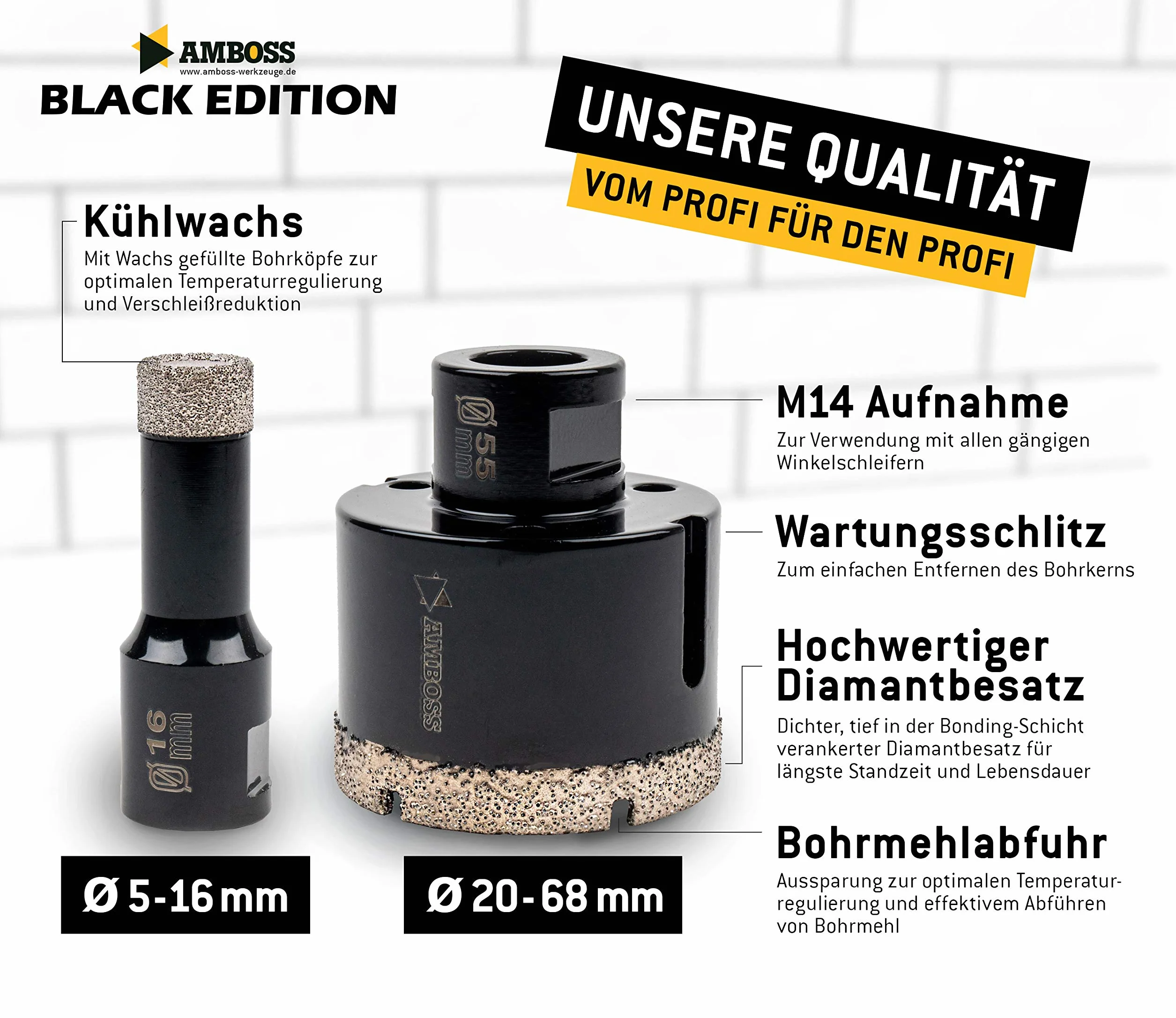 Amboss - diamentowa koronka wiertnicza 18 mm (M14) do szlifierek kątowych | nadaje się do gresu, twardych płytek, granitu itp.