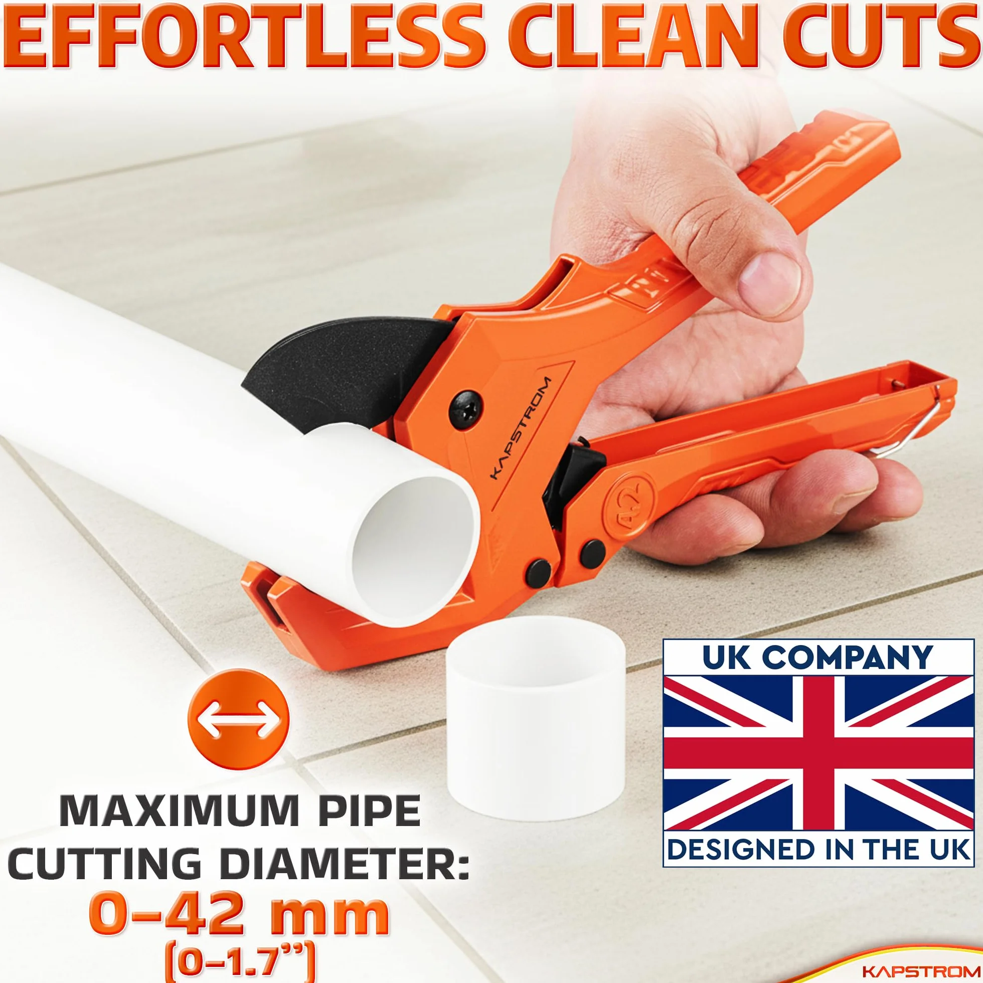 Ratchet PVC Pipe Cutter - 42 mm - Ratcheting Tubing Cutter for PEX, PPR, PE, Plastic & Rubber Hoses - Adjustable Plumbing Tool for Duct Repairs