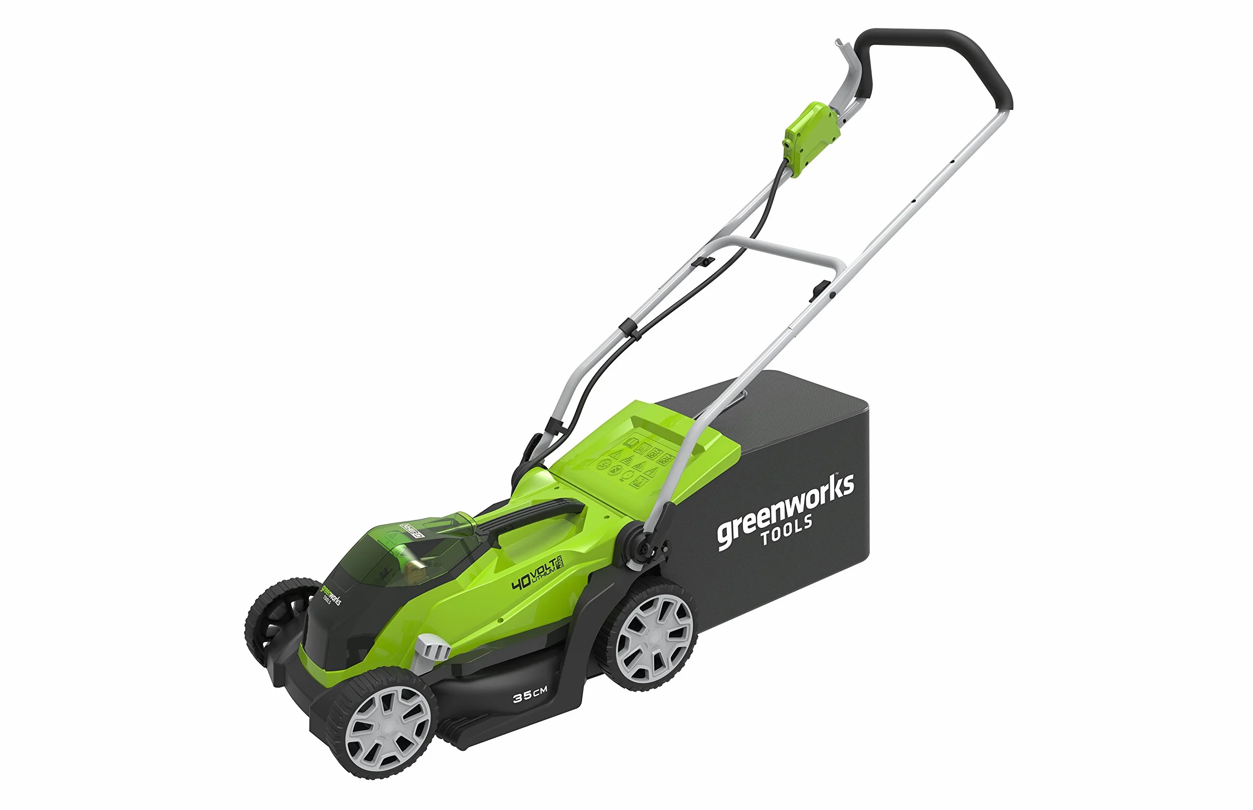 Greenworks G40LM35K2X Kosiarka Akumulatorowa do Trawników do 400m², Szerokość Koszenia 35cm, Torba 40L PLUS Dwie Baterie 40V 2Ah i Jedna Ładowarka